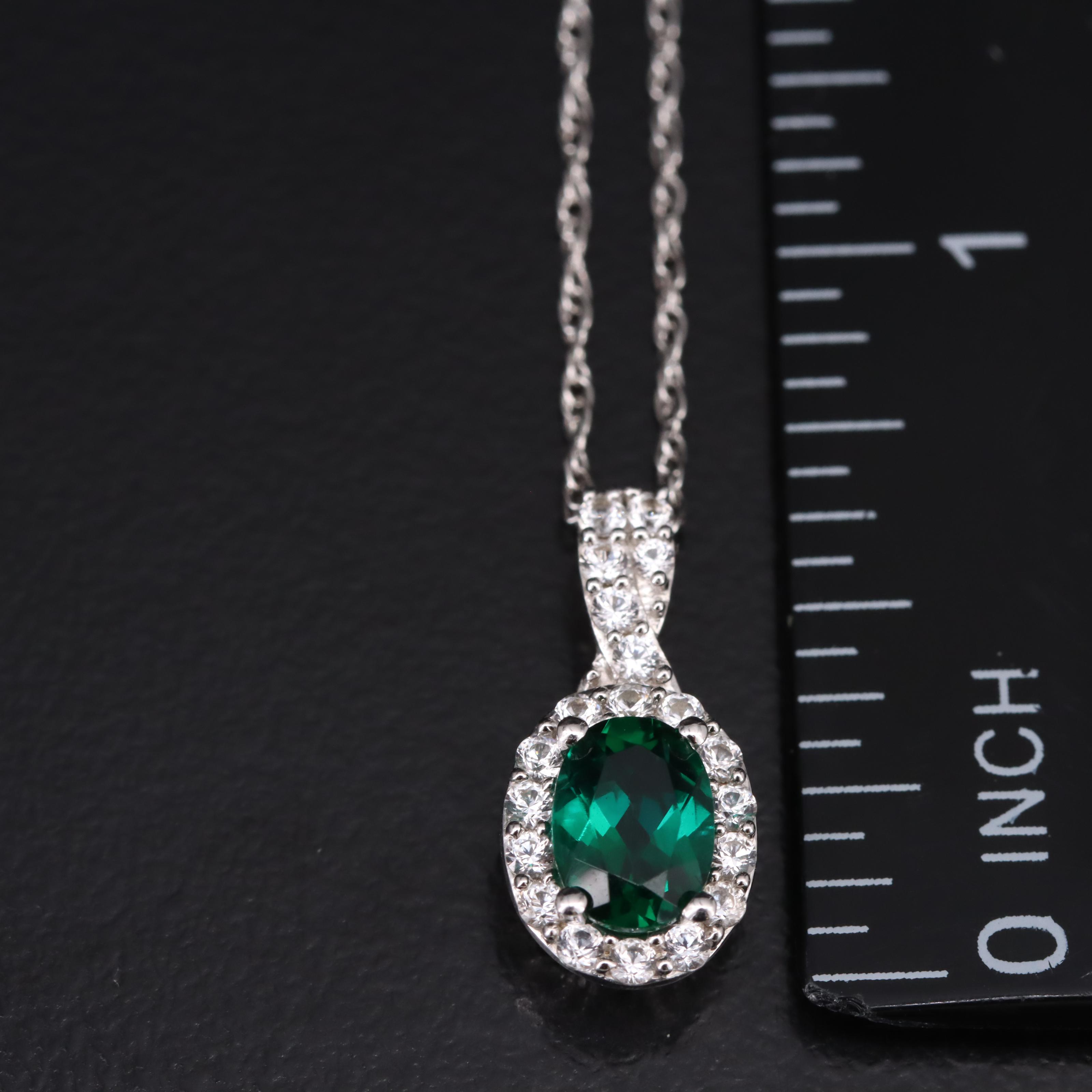 Sterling Emerald and Sapphire Pendant Necklace