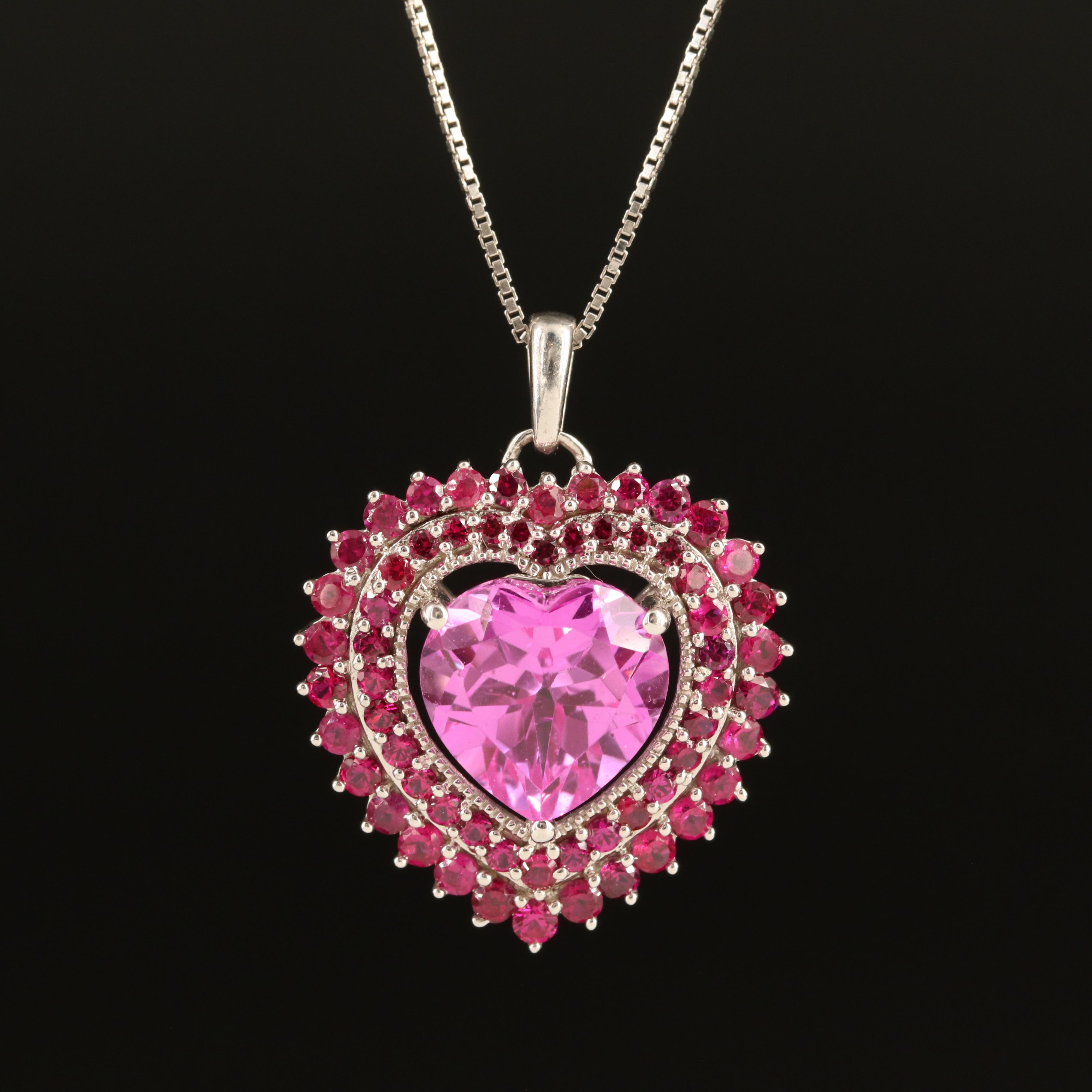 Sterling Ruby Heart Pendant Necklace