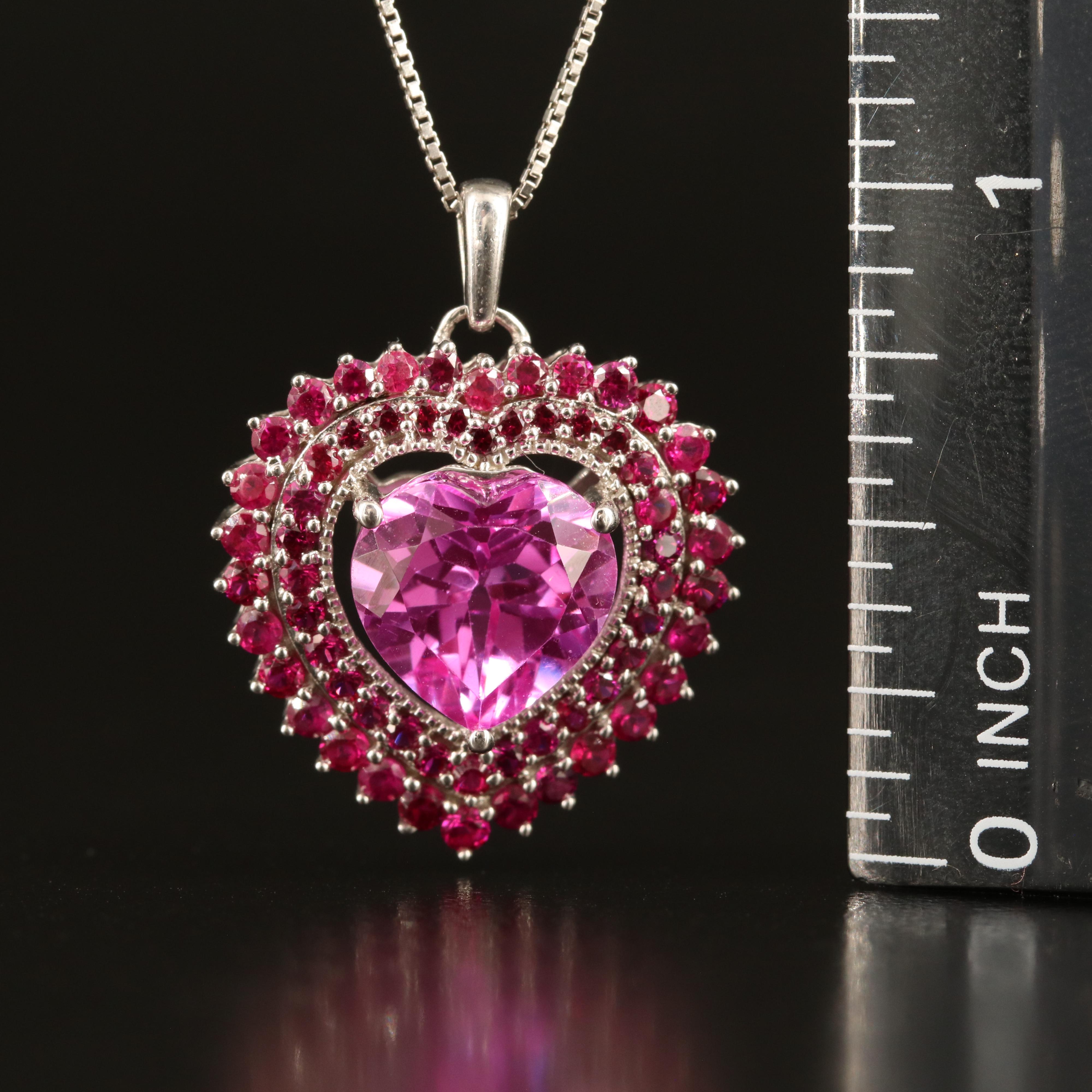 Sterling Ruby Heart Pendant Necklace