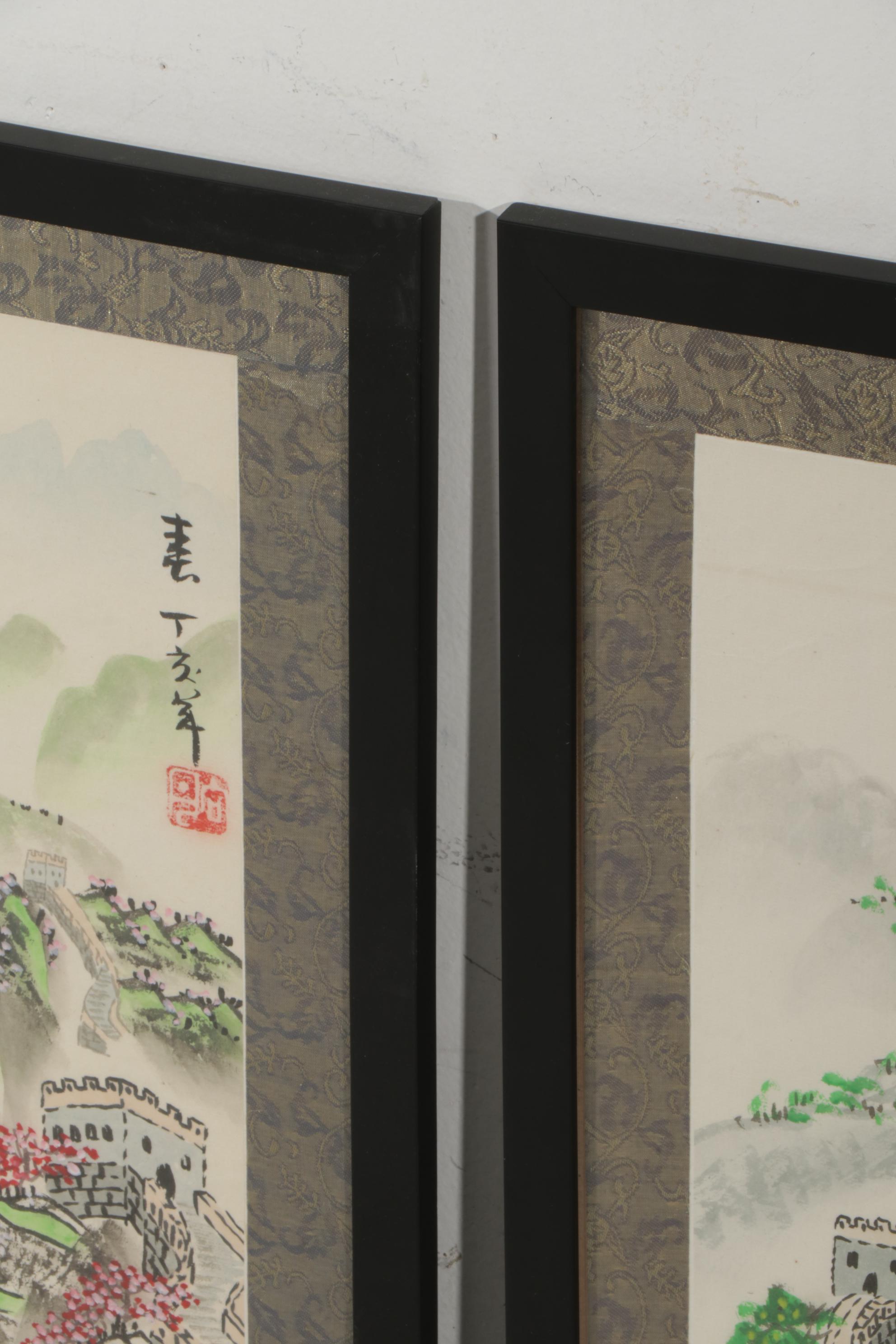 Chinese Gouache and Ink Paintings of the Great Wall in Four Seasons