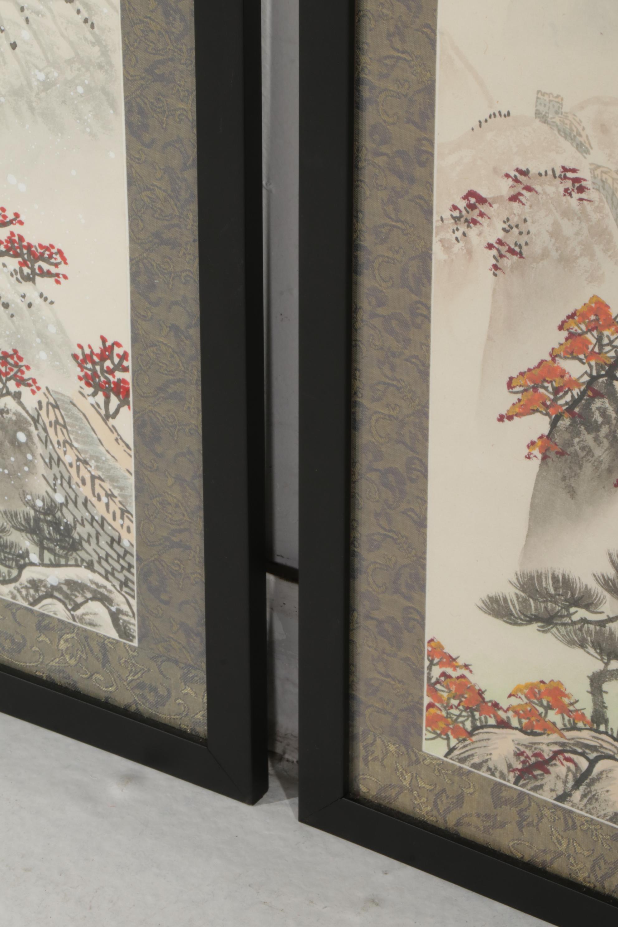 Chinese Gouache and Ink Paintings of the Great Wall in Four Seasons