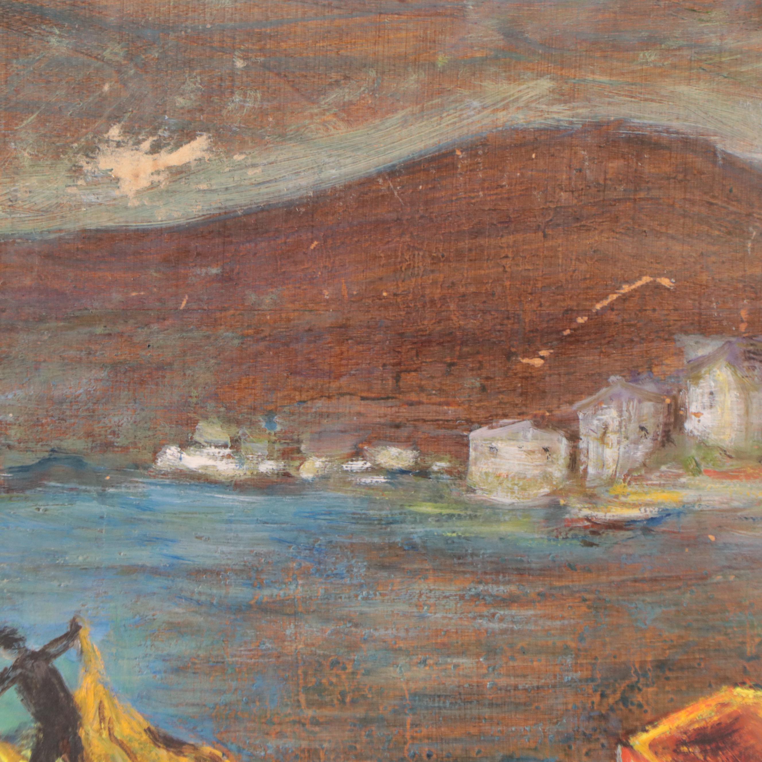 Oil Painting of Boats on the Shoreline