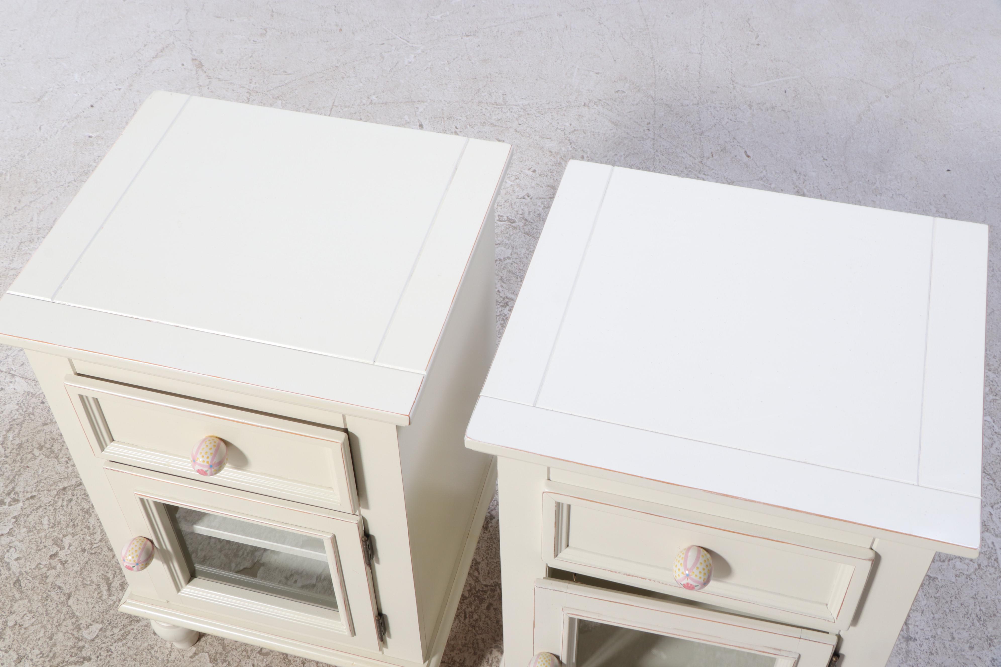Pair of Ballard Designs White-Painted Bedside Cabinets