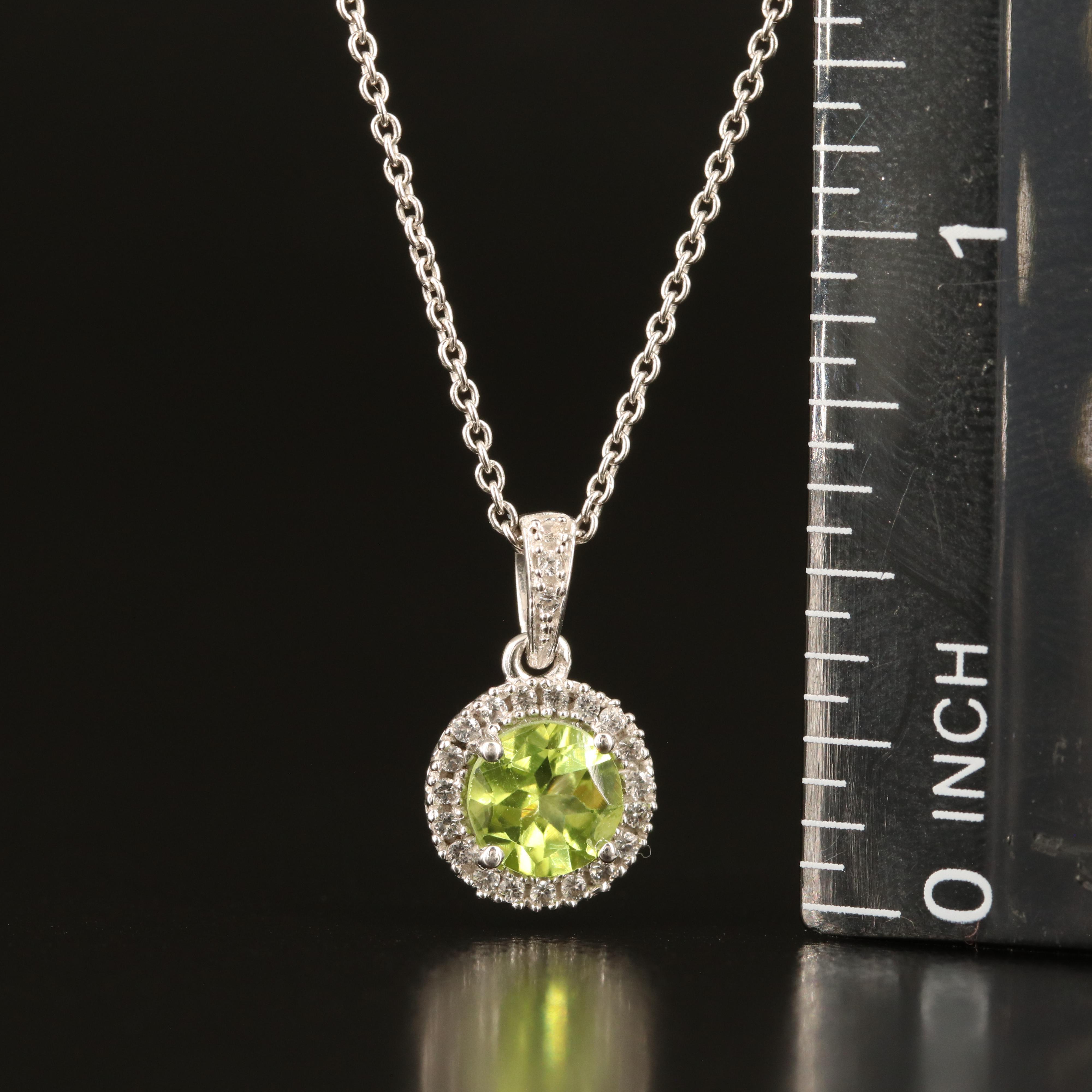 Sterling Peridot and White Sapphire Pendant Necklace