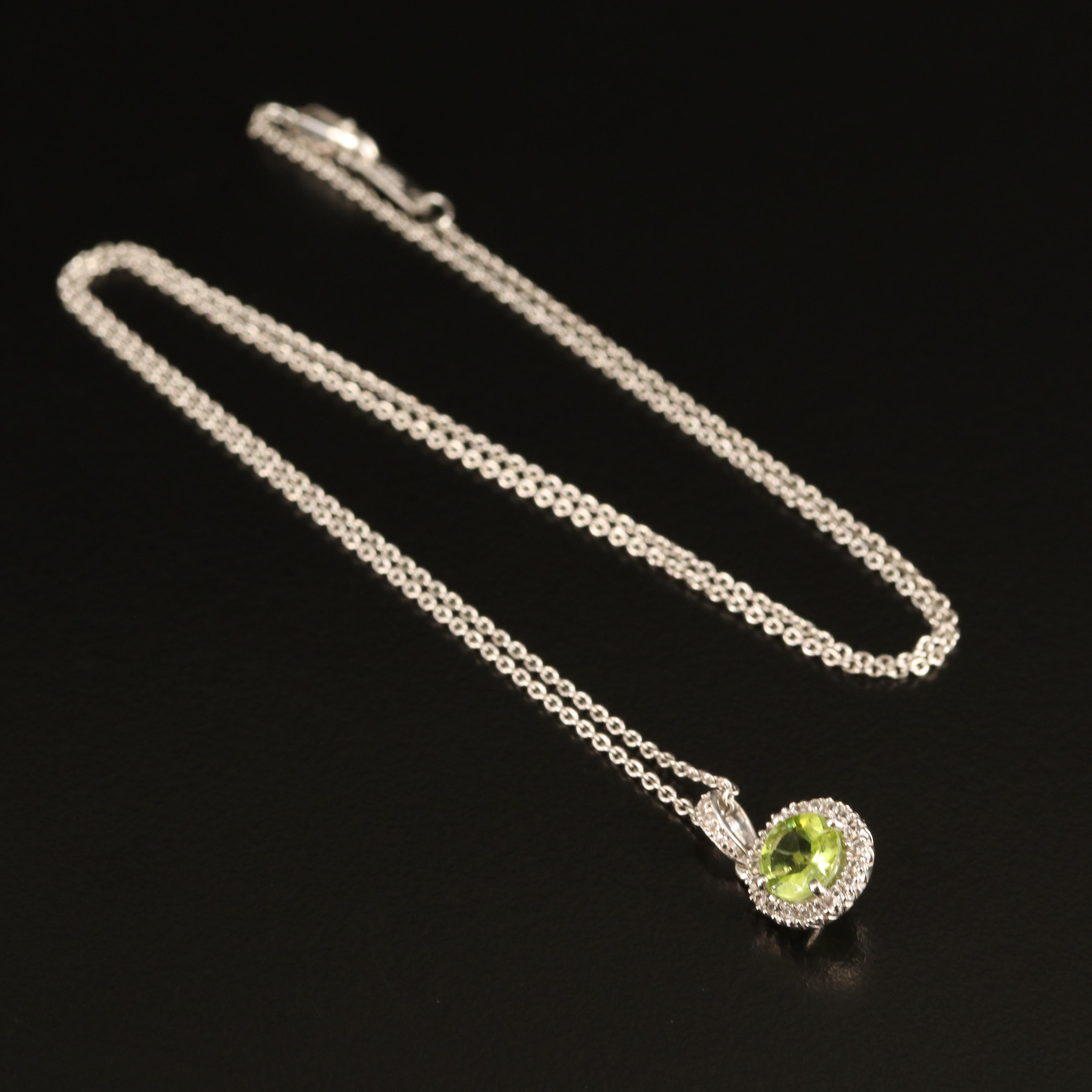 Sterling Peridot and White Sapphire Pendant Necklace