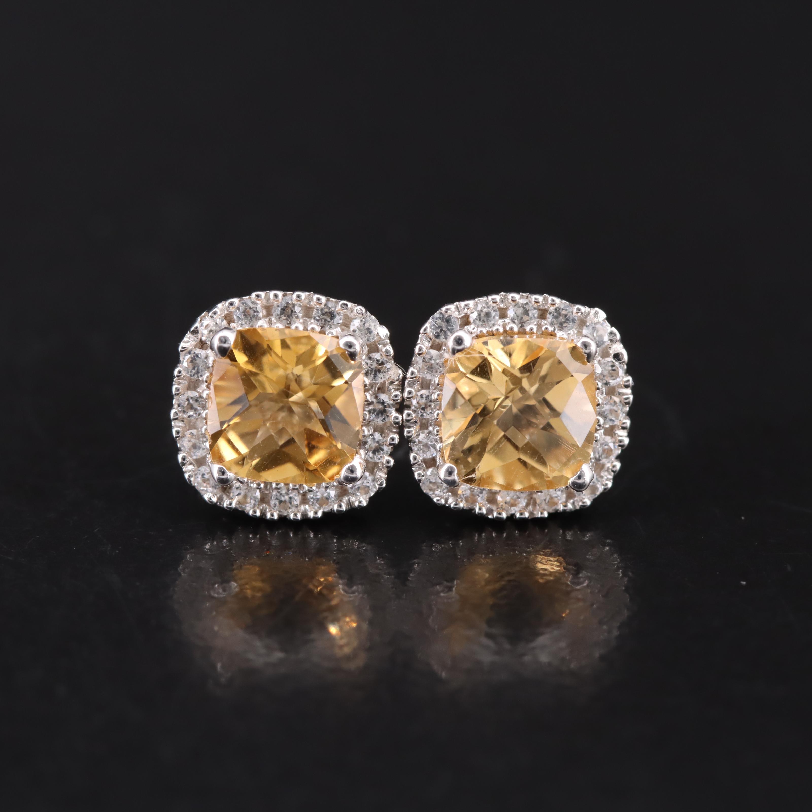 Sterling Citrine and Sapphire Stud Earrings