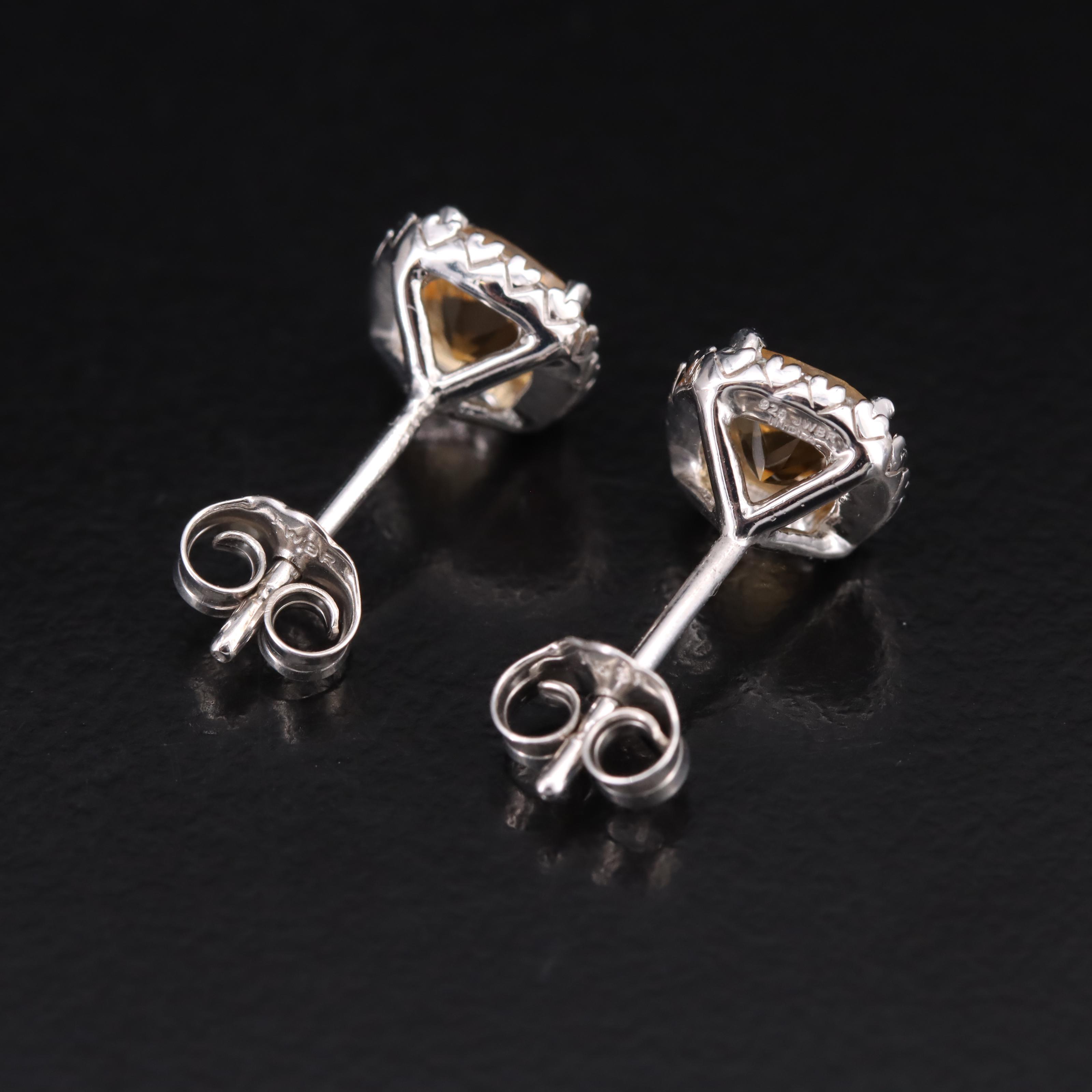 Sterling Citrine and Sapphire Stud Earrings