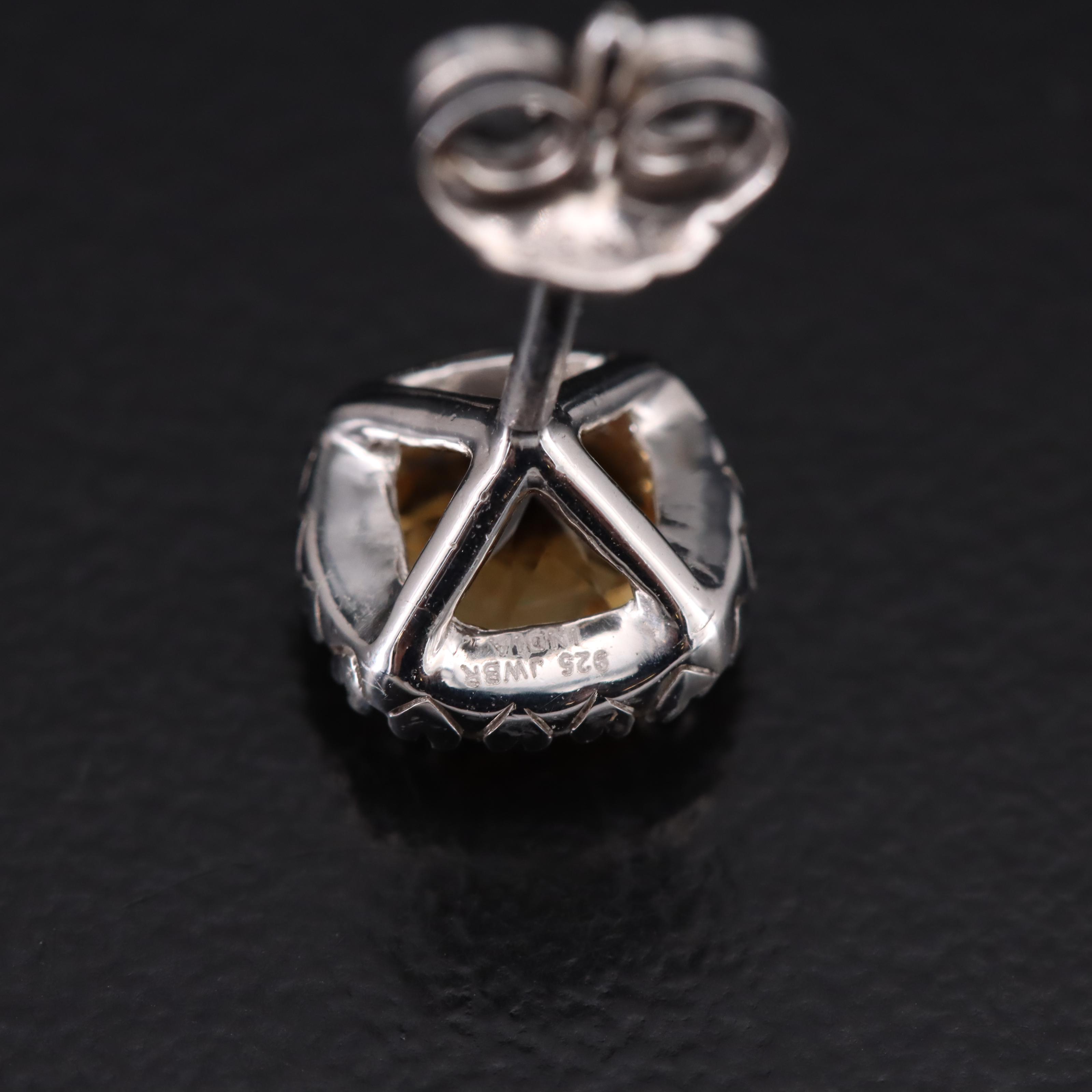 Sterling Citrine and Sapphire Stud Earrings