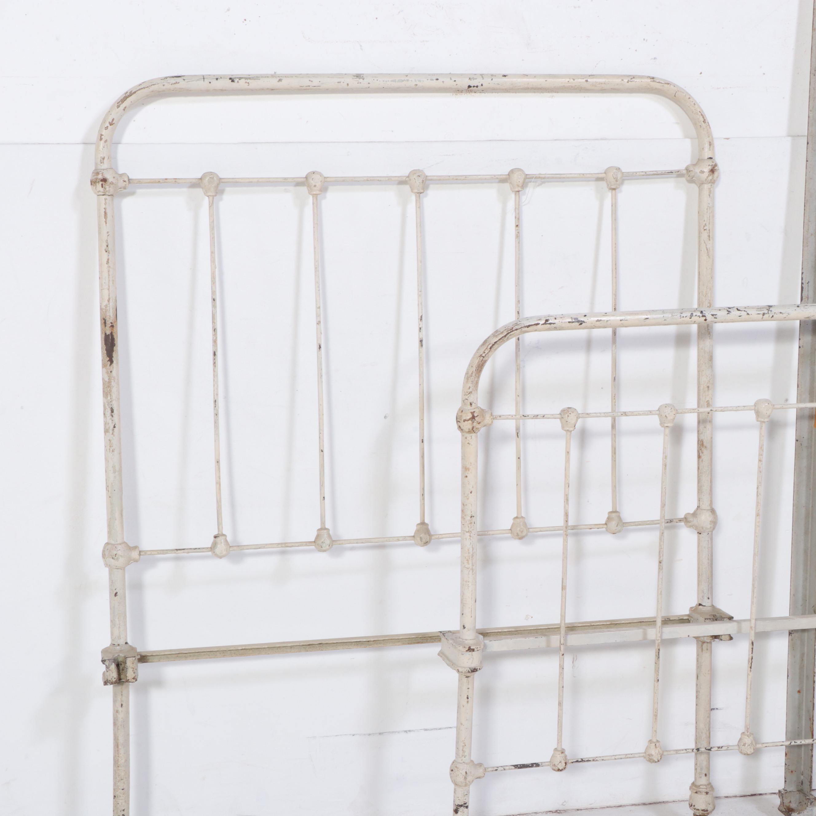 Late Victorian White-Painted and Cast Iron Twin Size Bed Frame