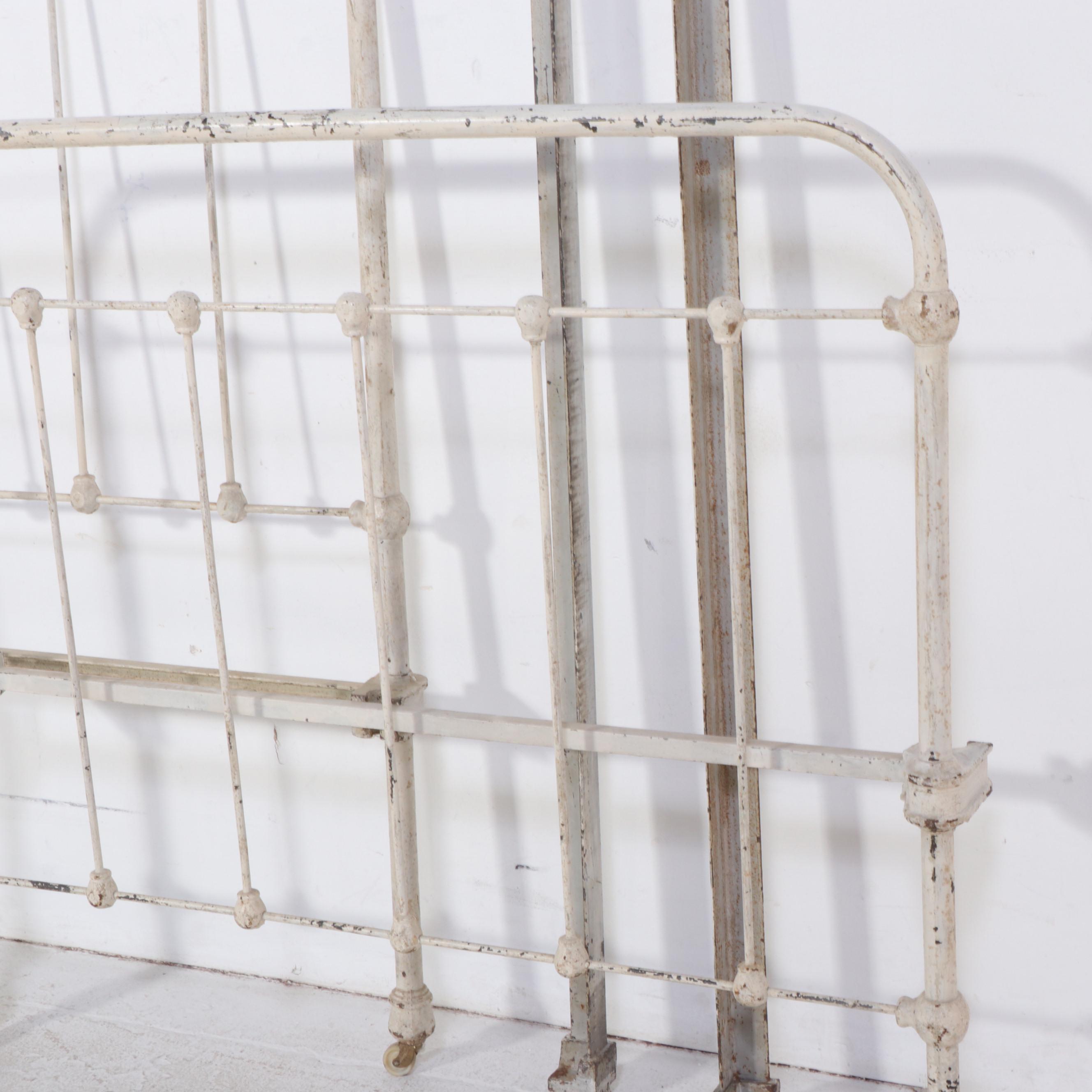 Late Victorian White-Painted and Cast Iron Twin Size Bed Frame