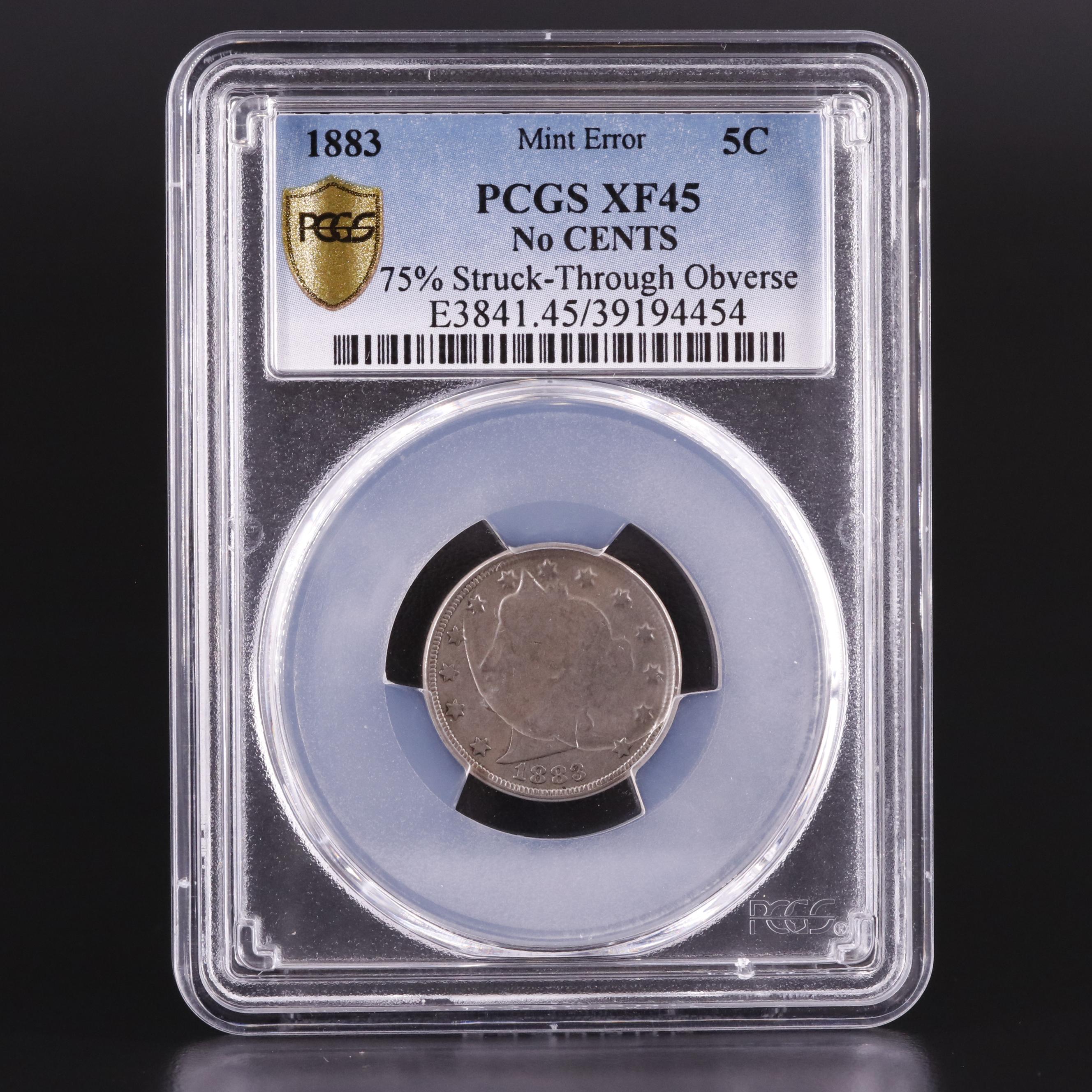 PCGS Graded XF45 1883 Liberty Head "V" Nickel Mint Error
