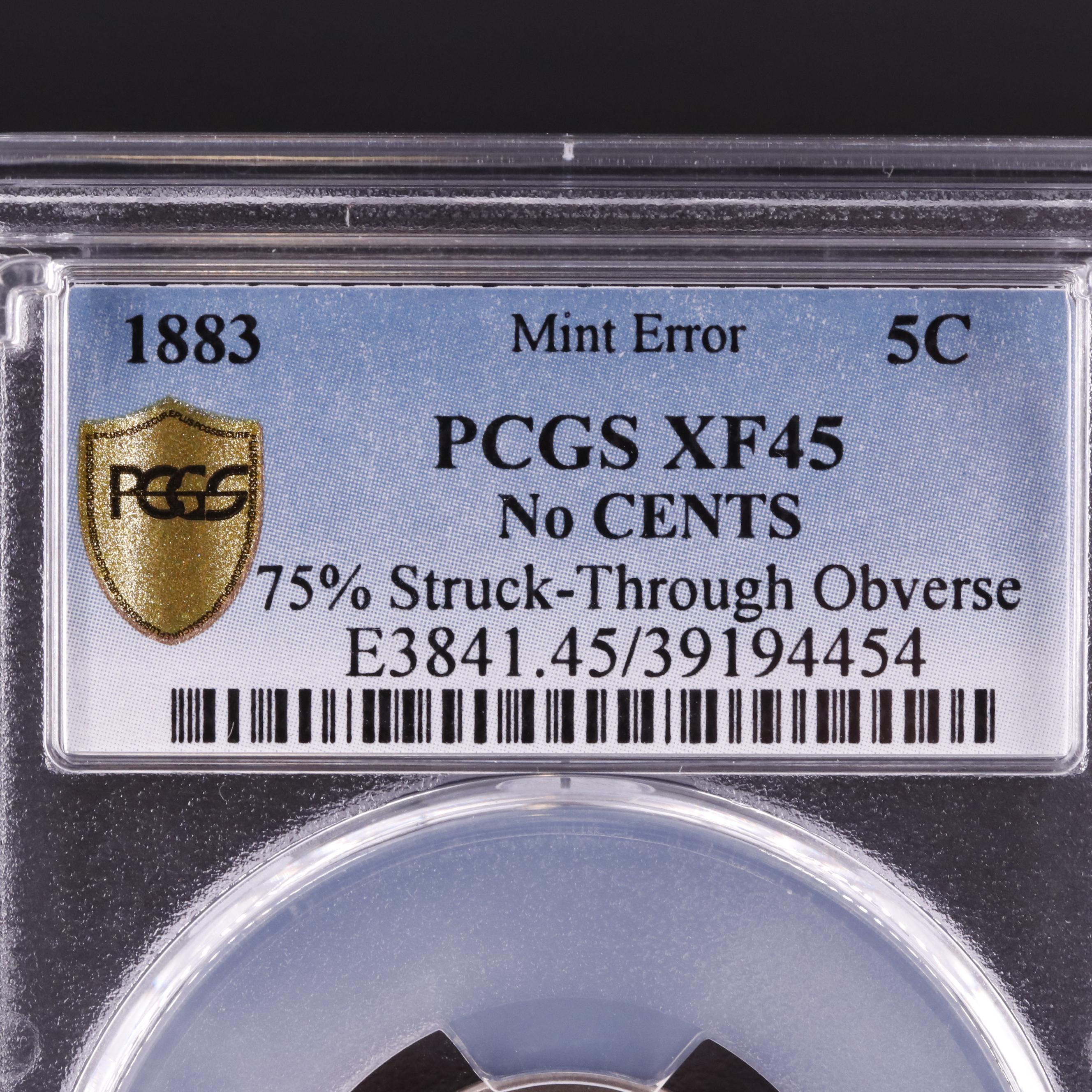 PCGS Graded XF45 1883 Liberty Head "V" Nickel Mint Error