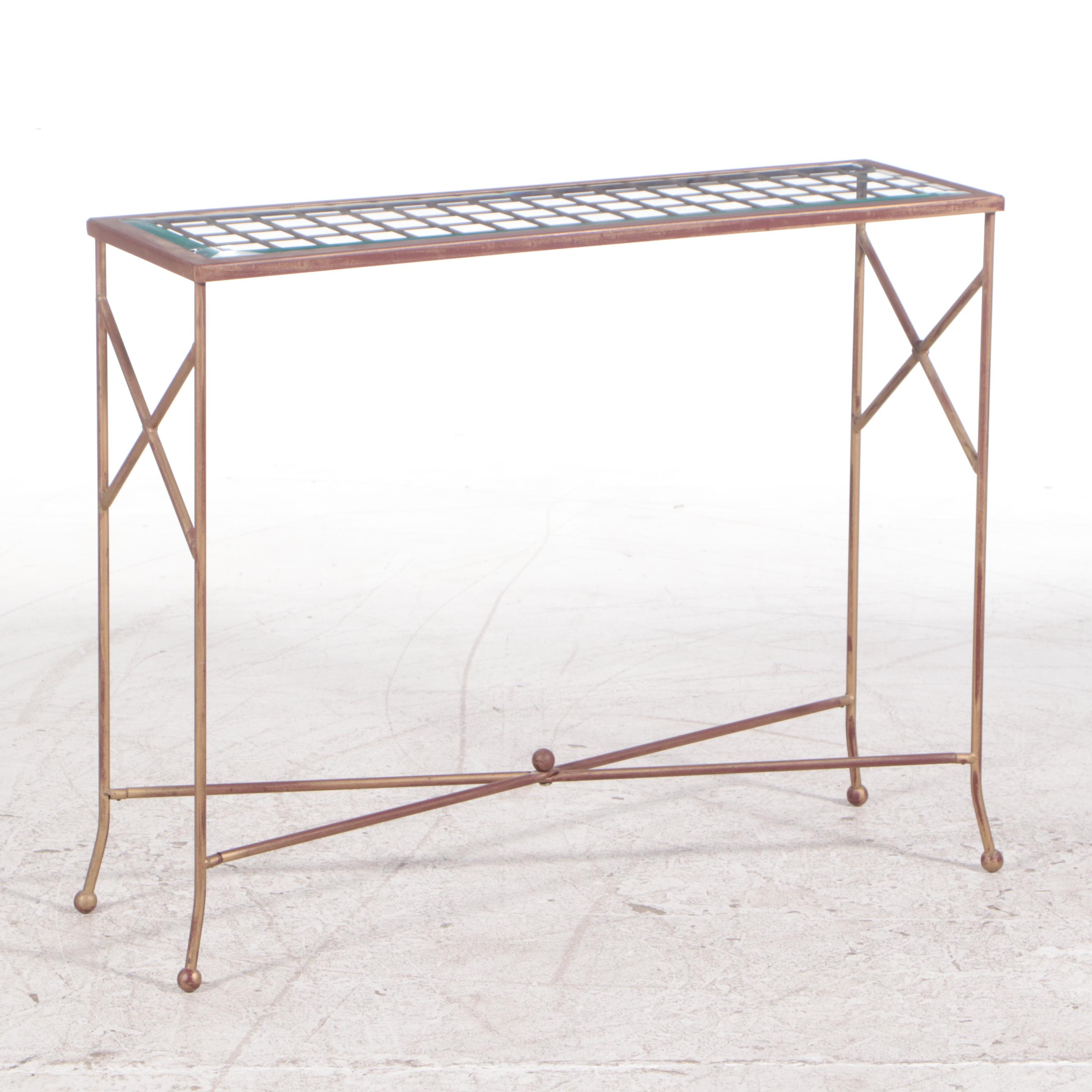 Metal and Glass Console Table, Pedestal and Coffee Table