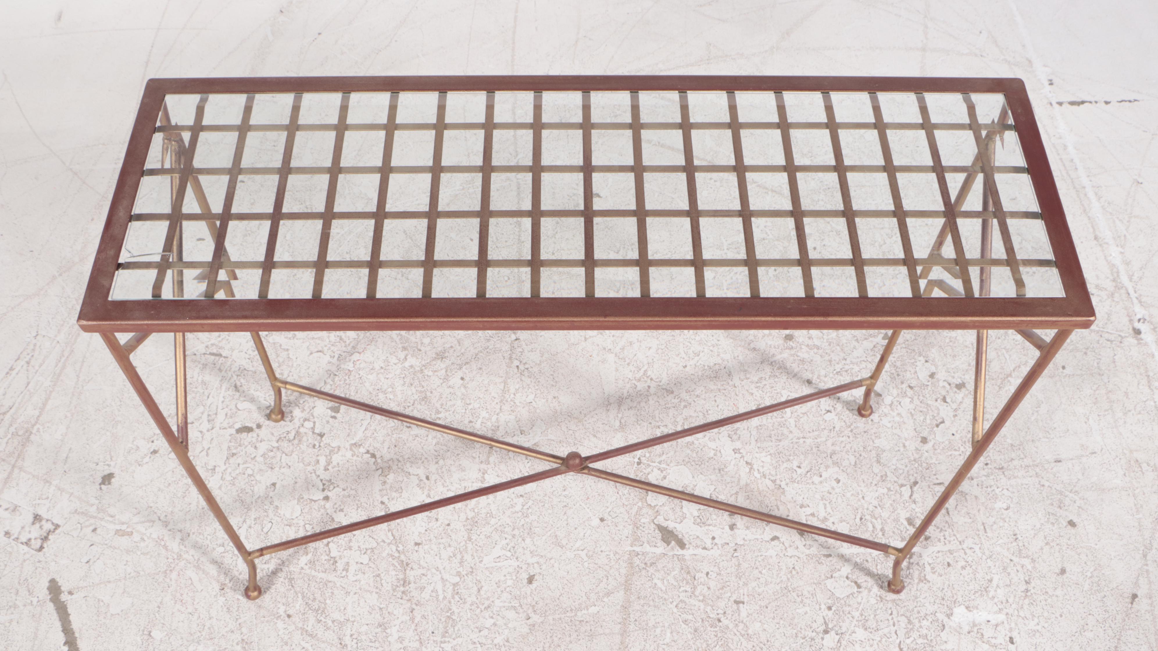 Metal and Glass Console Table, Pedestal and Coffee Table