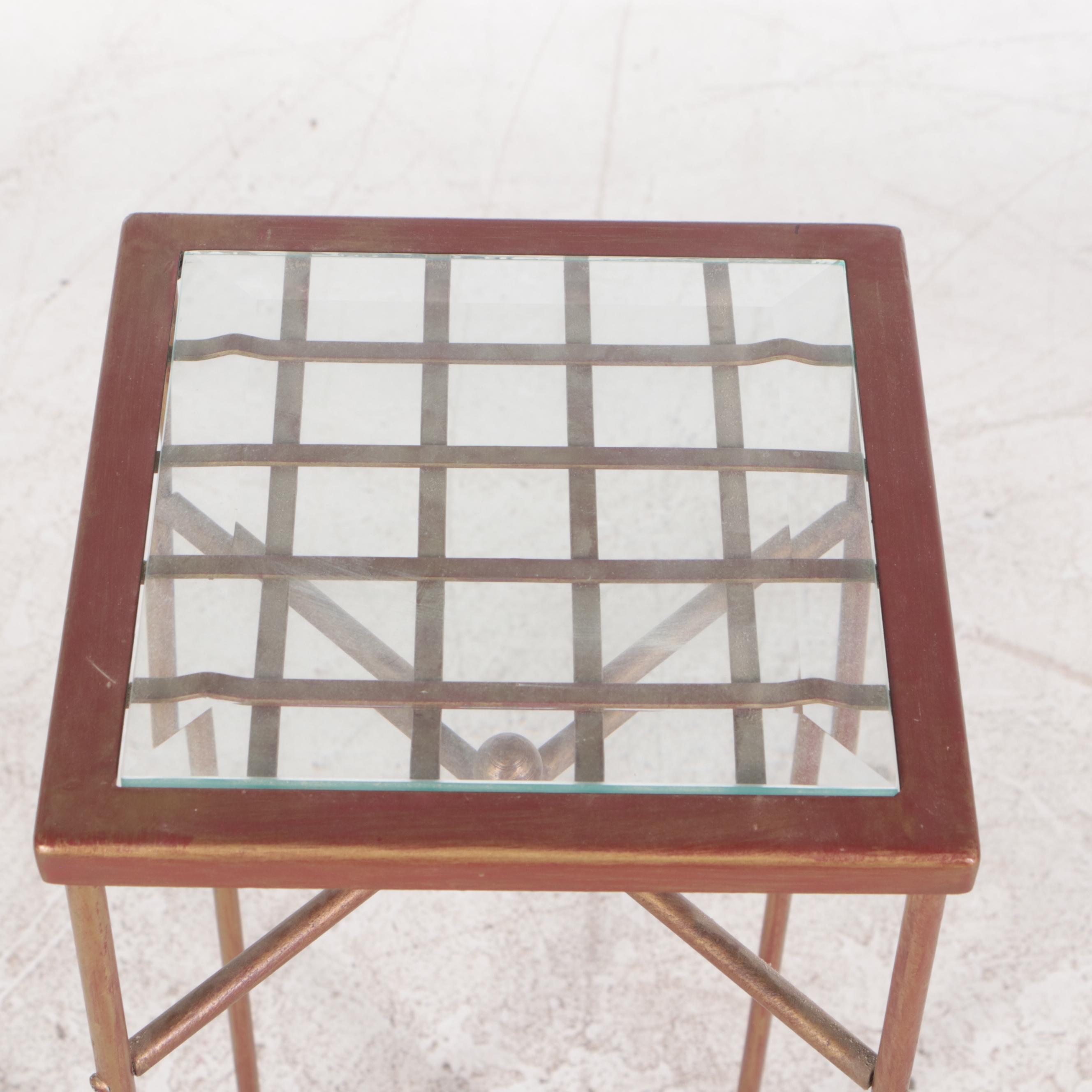 Metal and Glass Console Table, Pedestal and Coffee Table