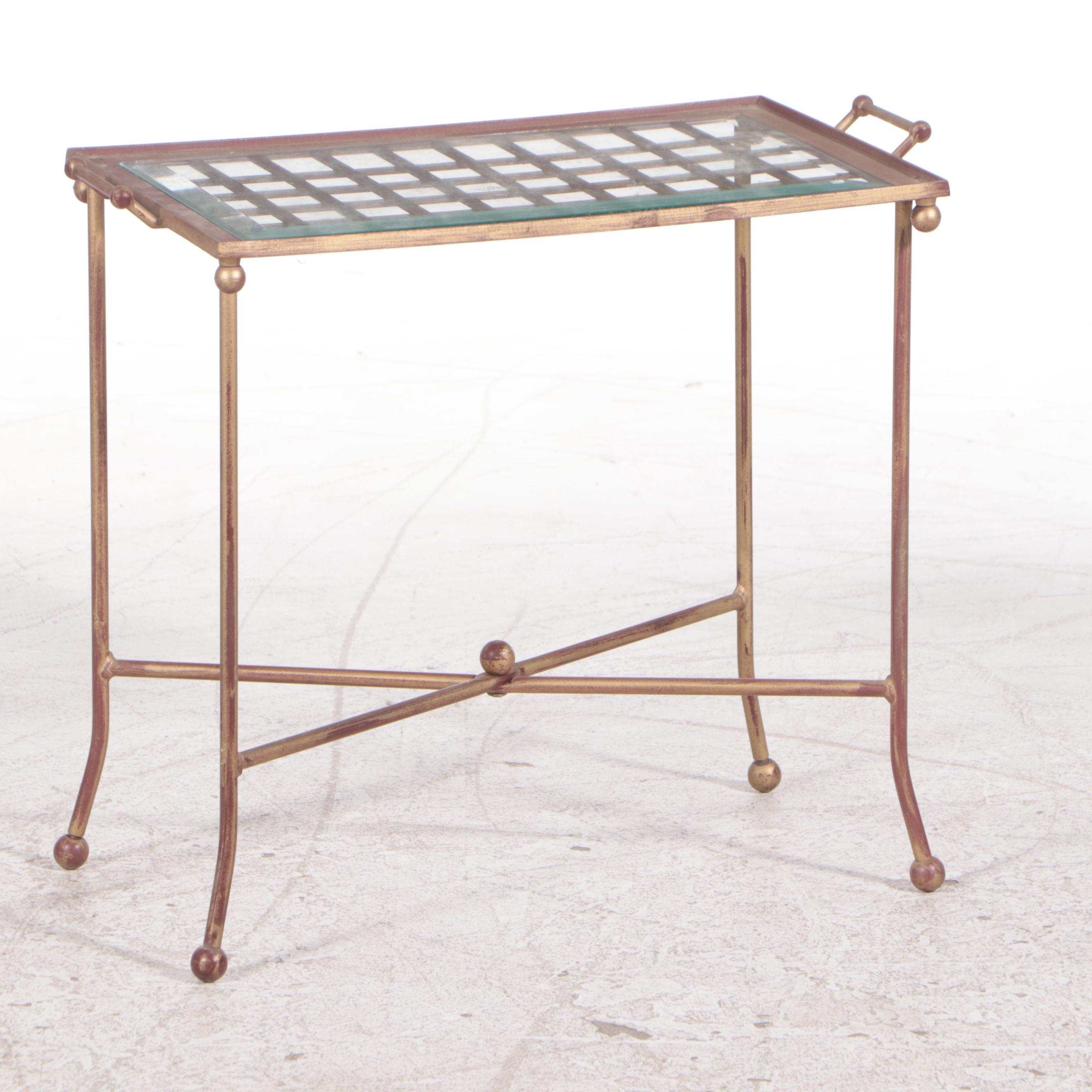 Metal and Glass Console Table, Pedestal and Coffee Table