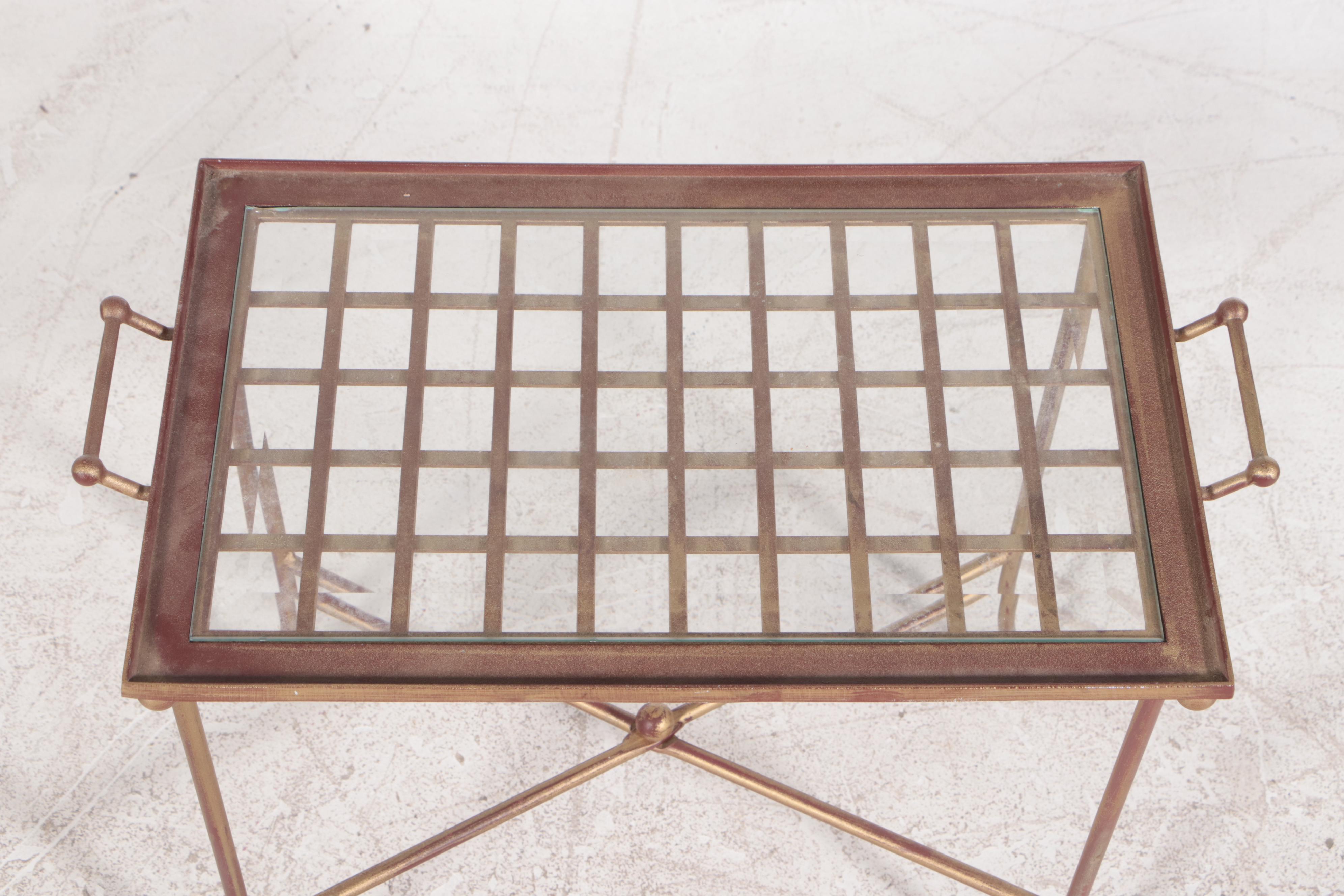 Metal and Glass Console Table, Pedestal and Coffee Table