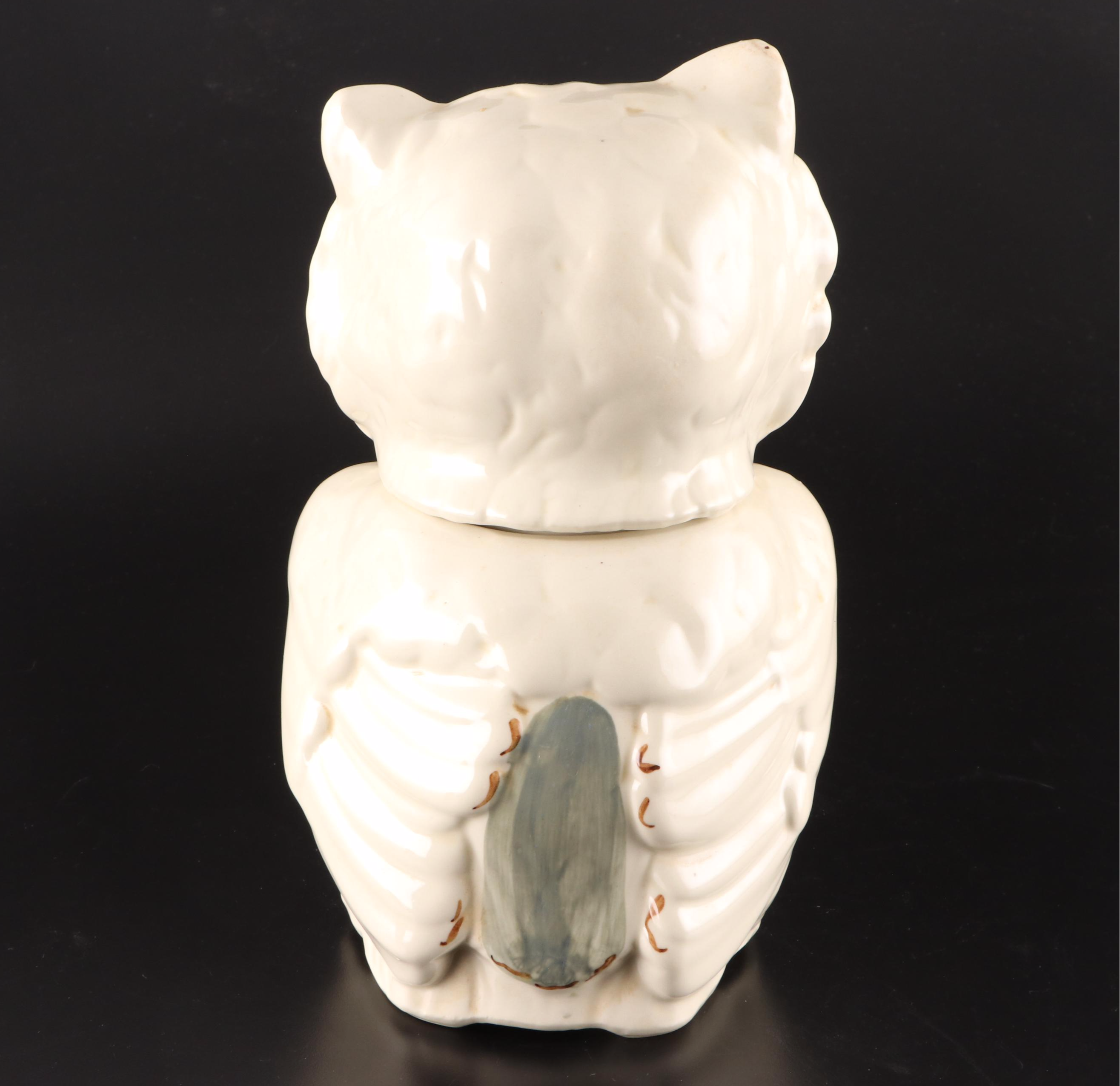 Shawnee Pottery Winking Owl Cookie Jar With Ceramic Persian Cat Planter