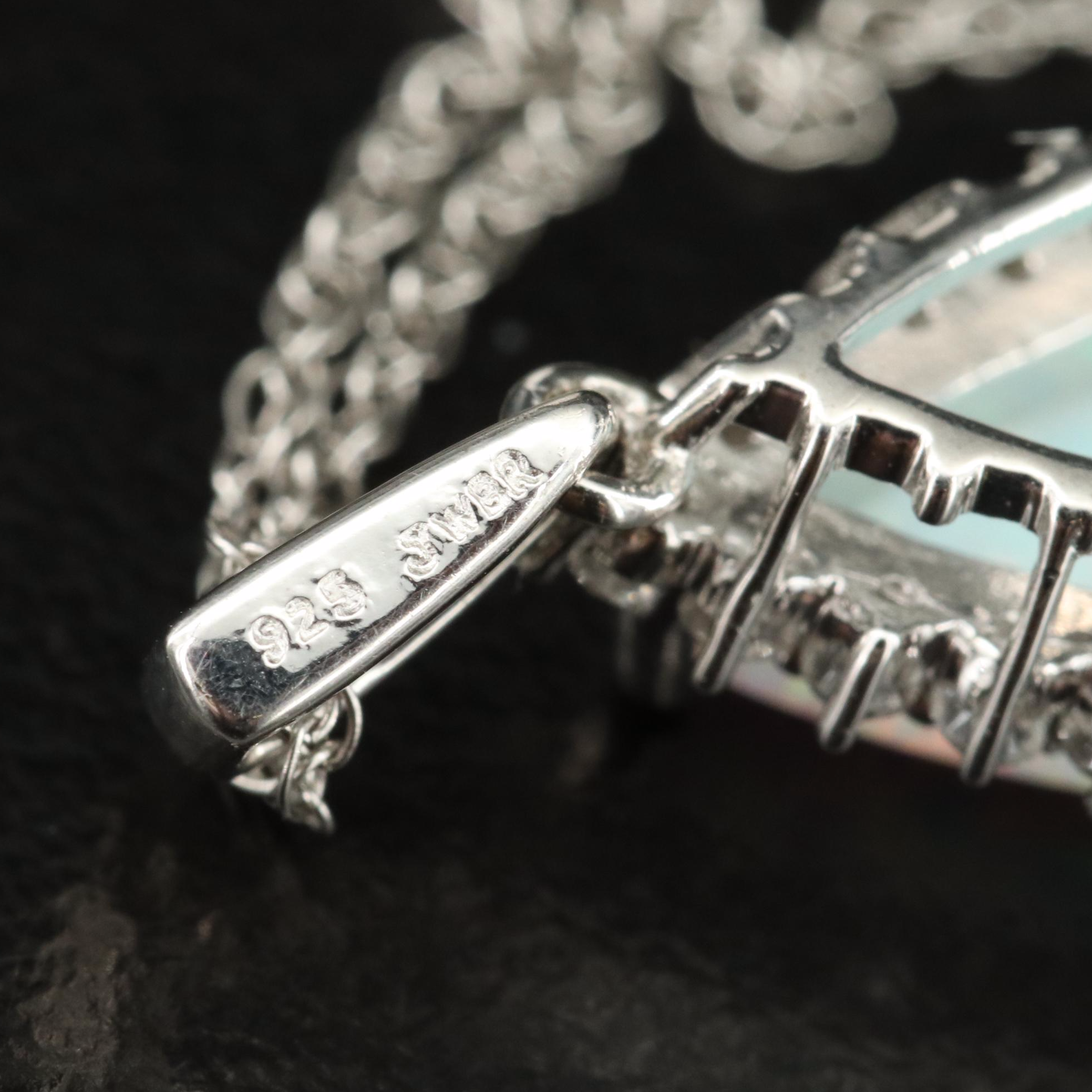 Sterling Opal and White Sapphire Teardrop Pendant Necklace