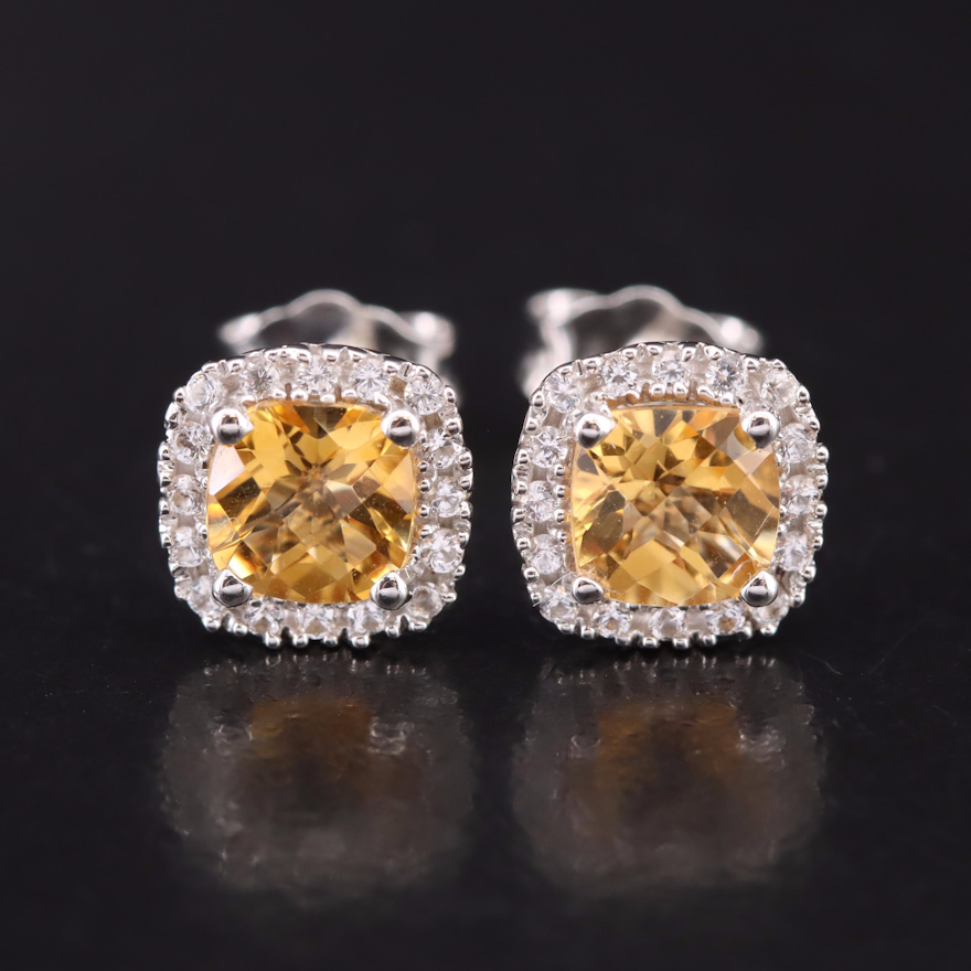 Sterling Citrine and Sapphire Stud Earrings