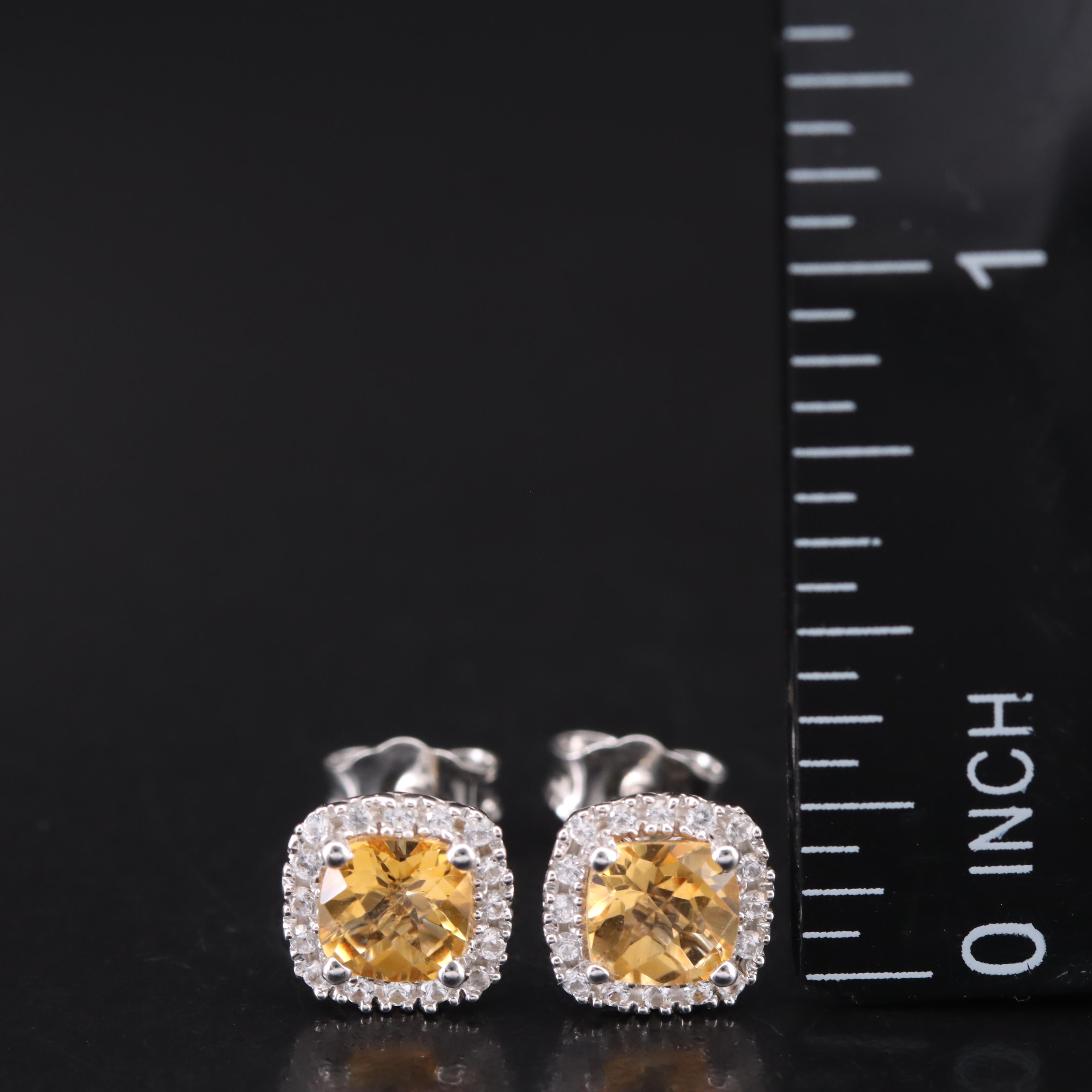 Sterling Citrine and Sapphire Stud Earrings