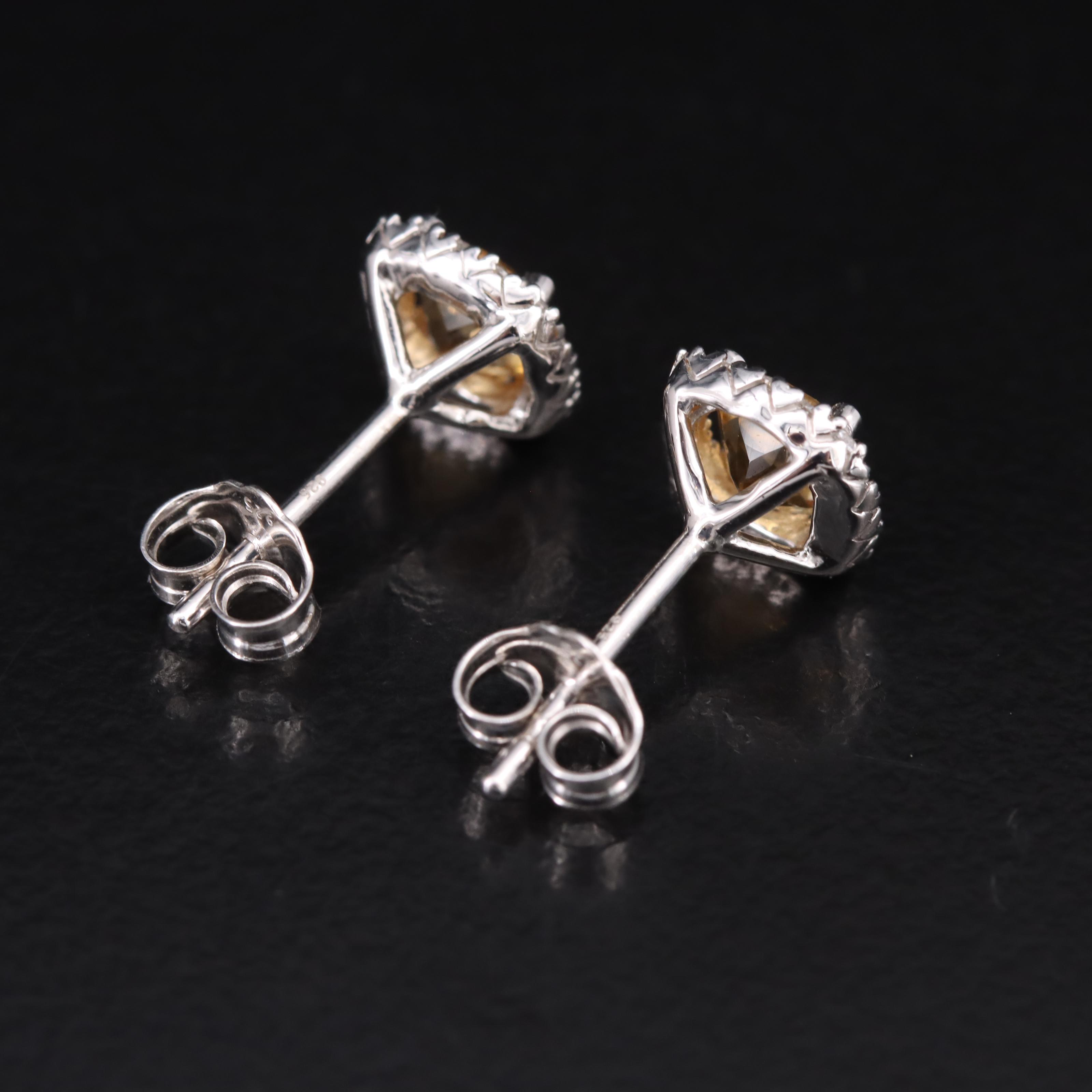 Sterling Citrine and Sapphire Stud Earrings