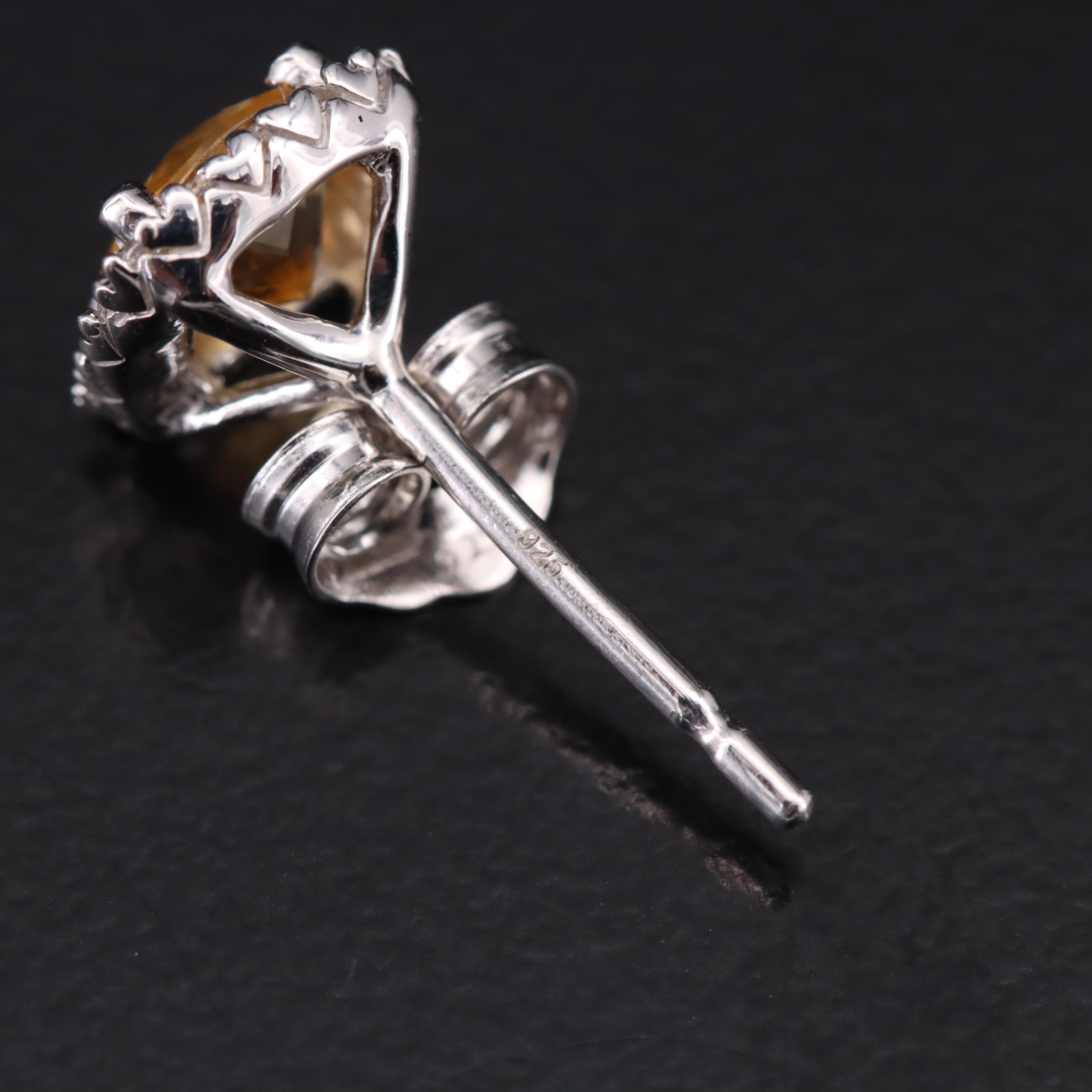 Sterling Citrine and Sapphire Stud Earrings