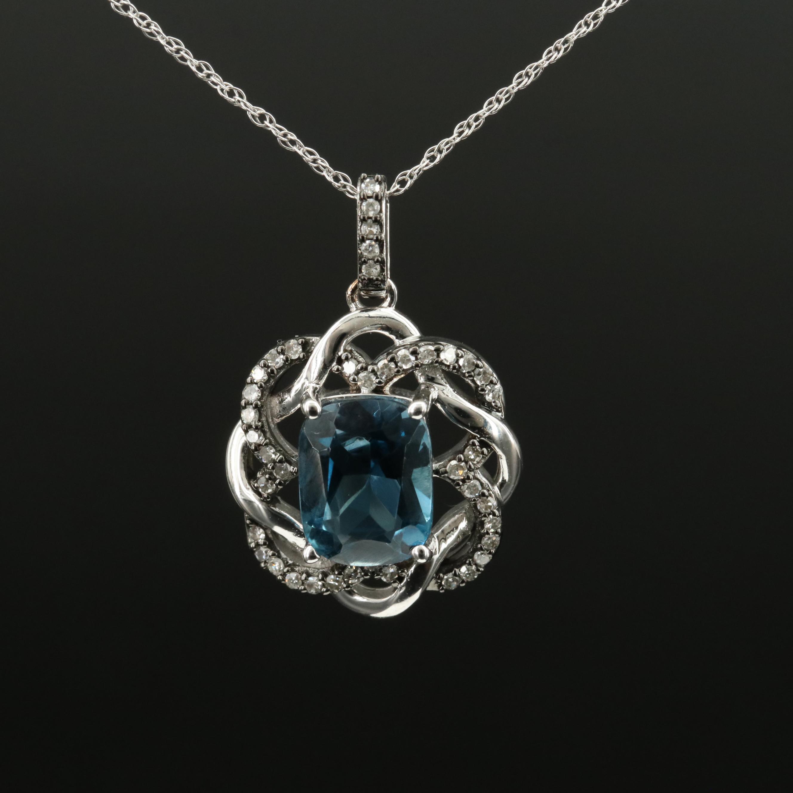 14K London Blue Topaz and Diamond Pendant Necklace
