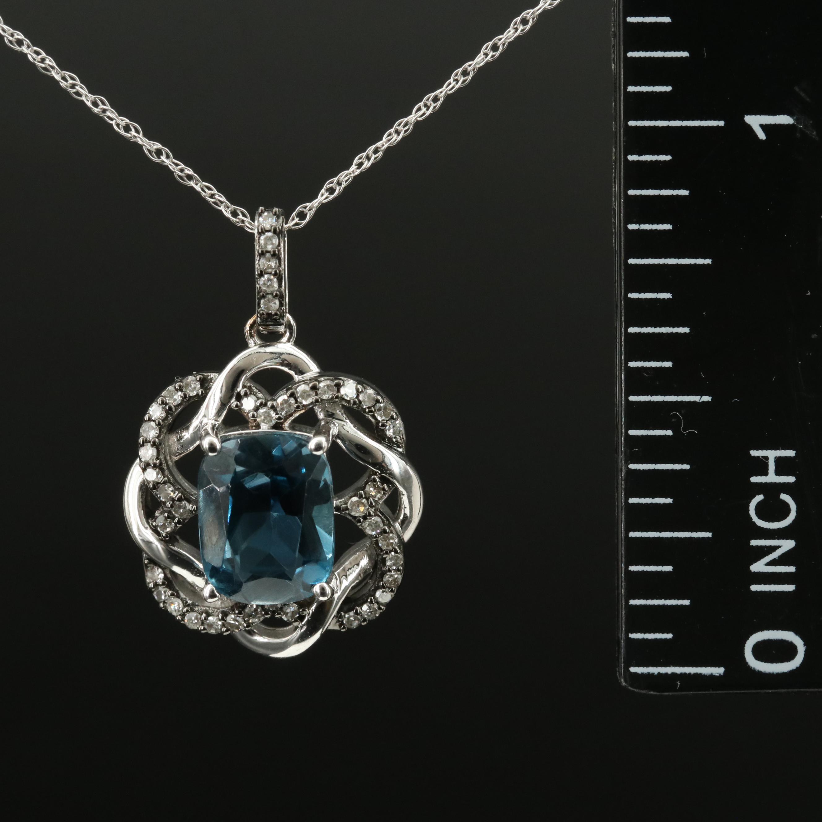 14K London Blue Topaz and Diamond Pendant Necklace
