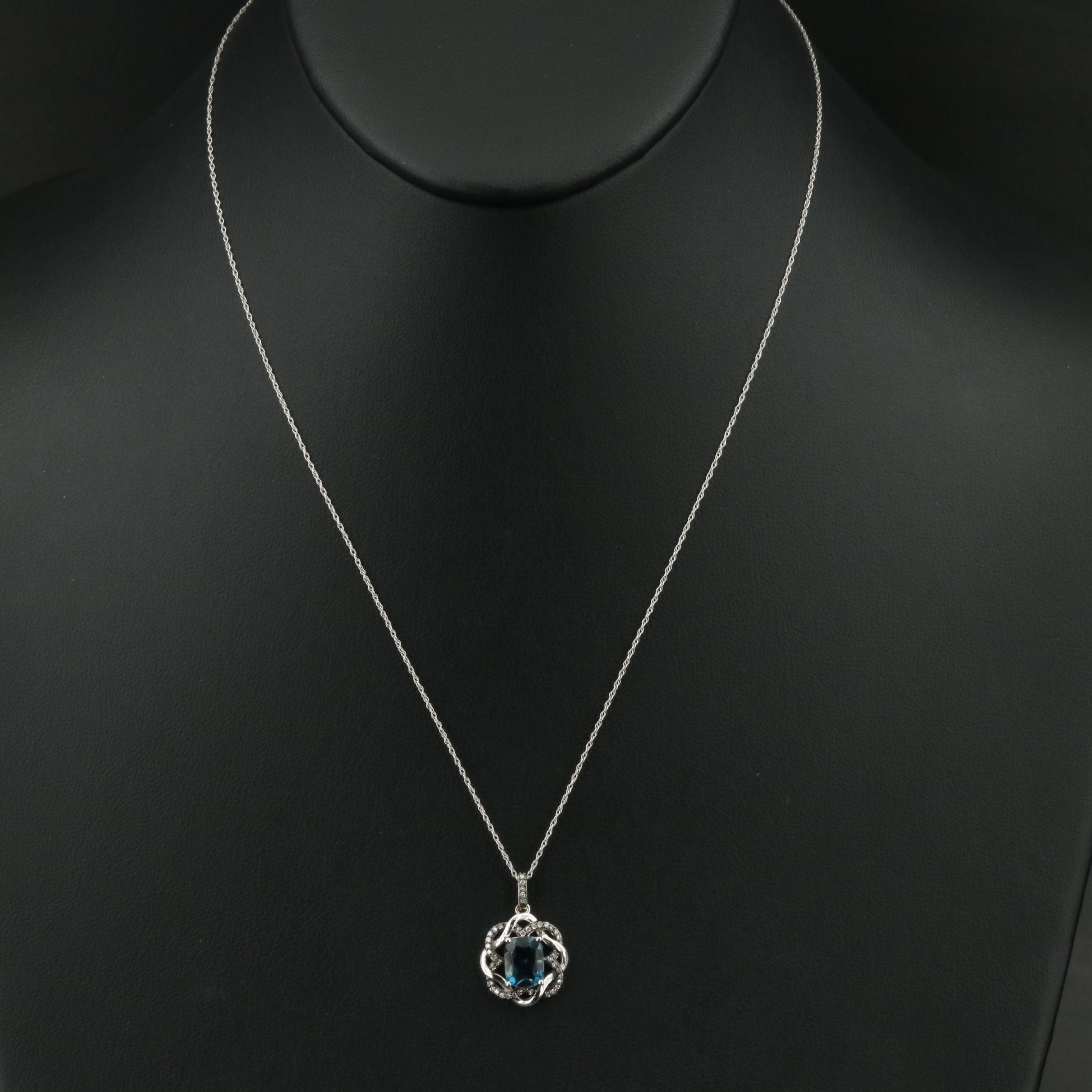 14K London Blue Topaz and Diamond Pendant Necklace