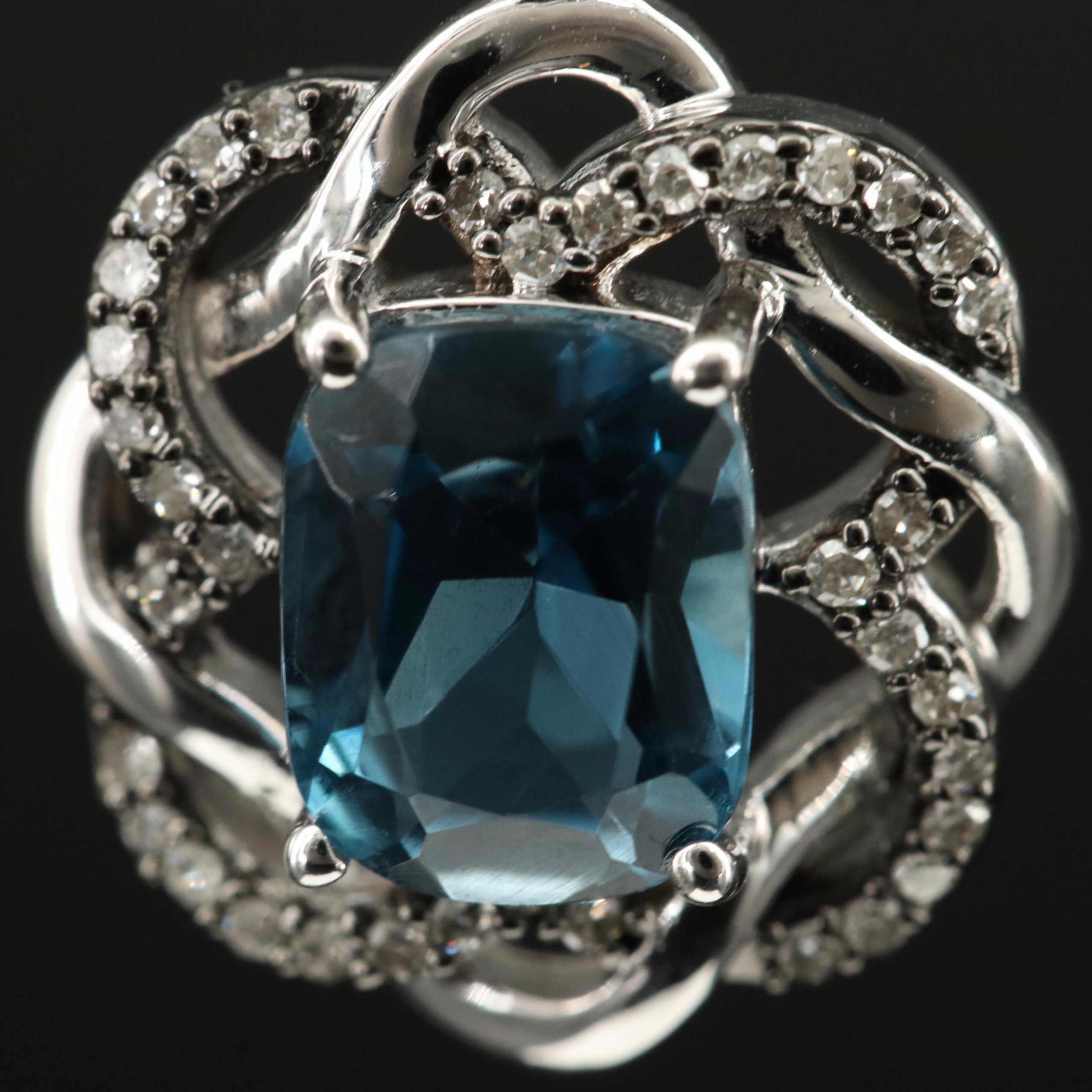 14K London Blue Topaz and Diamond Pendant Necklace