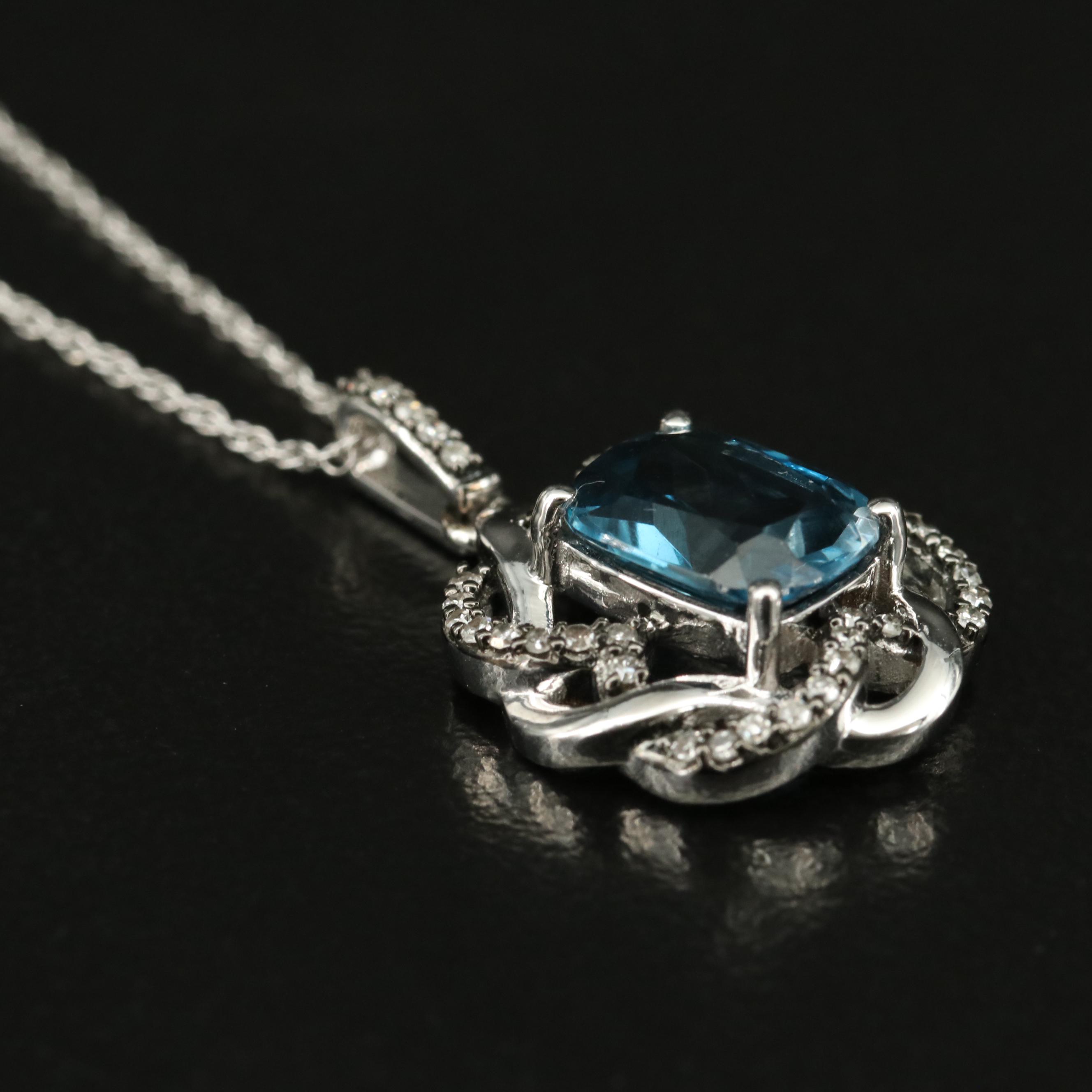 14K London Blue Topaz and Diamond Pendant Necklace