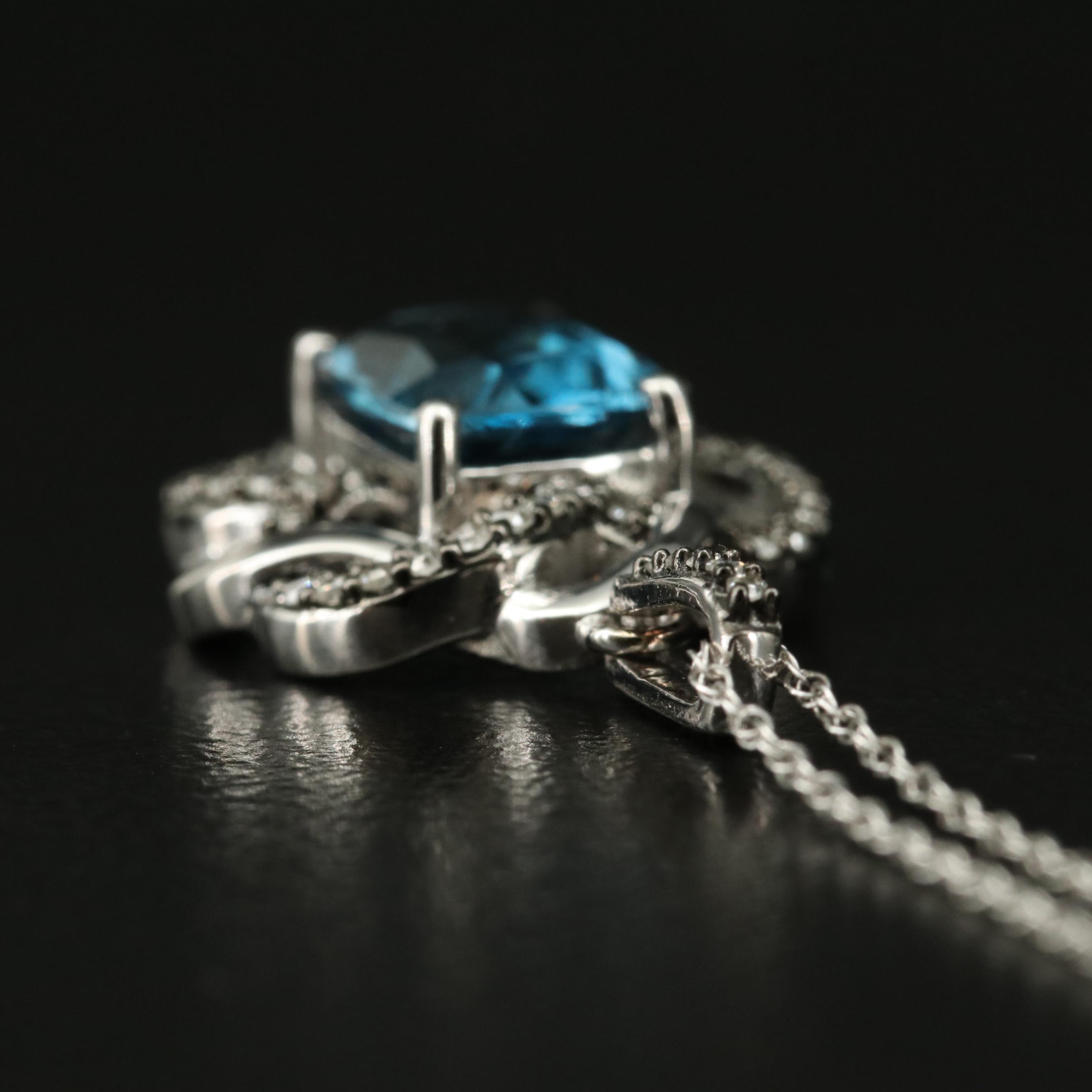 14K London Blue Topaz and Diamond Pendant Necklace
