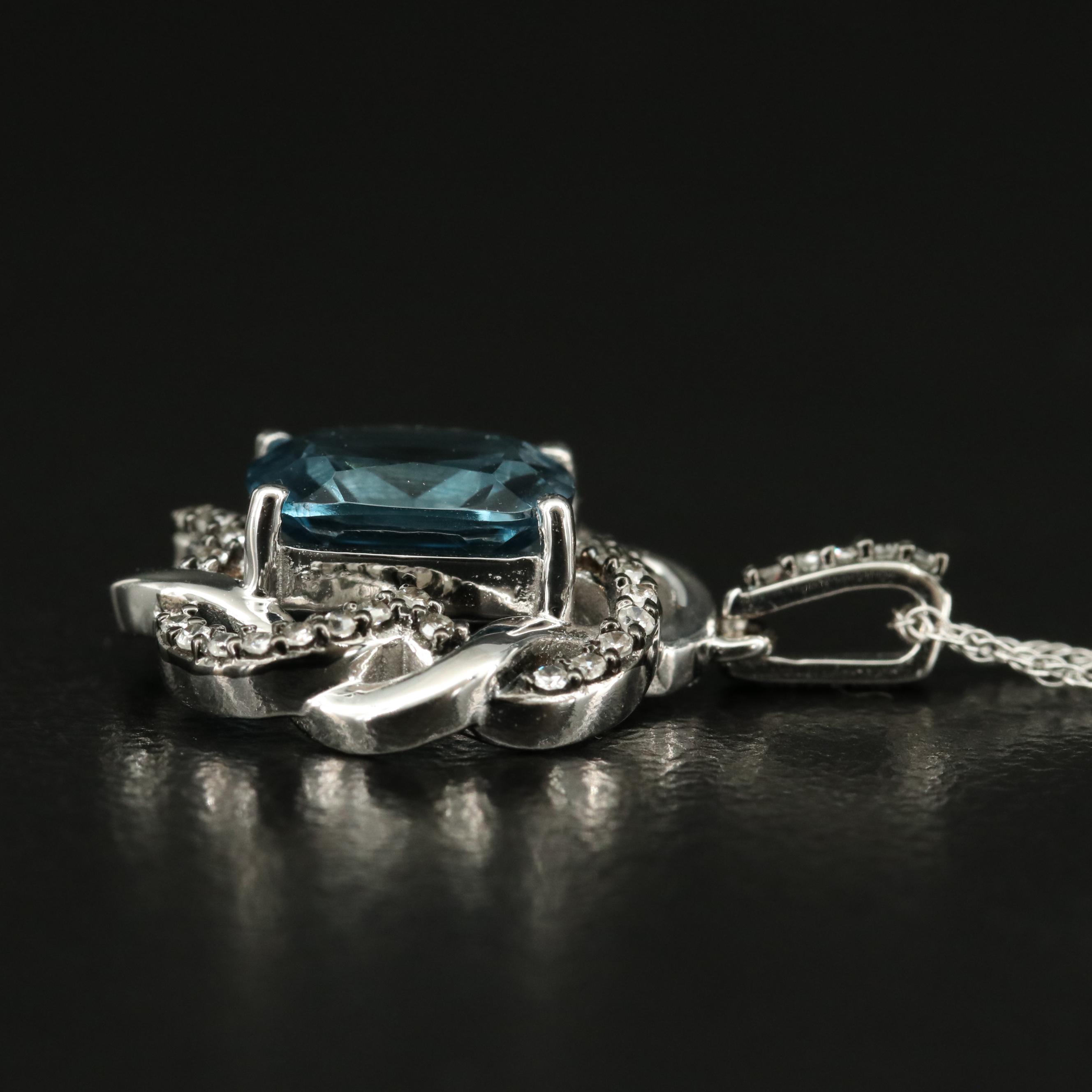 14K London Blue Topaz and Diamond Pendant Necklace