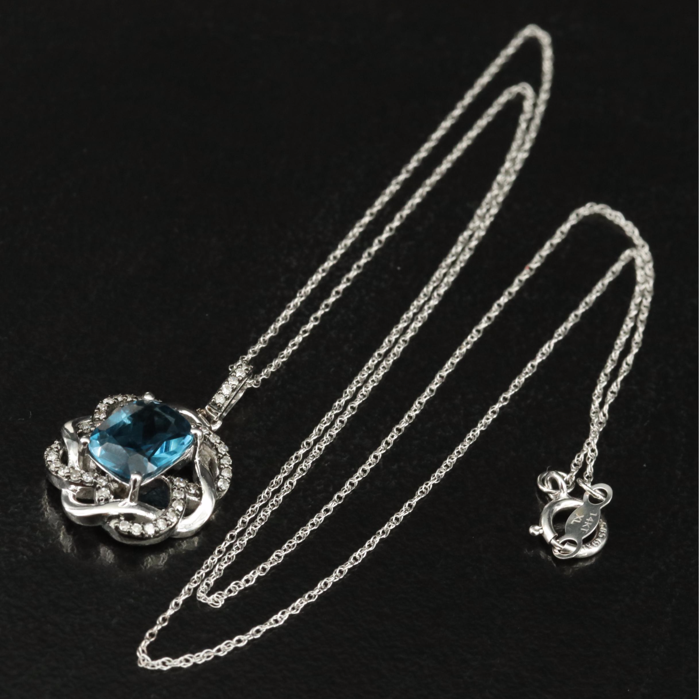 14K London Blue Topaz and Diamond Pendant Necklace