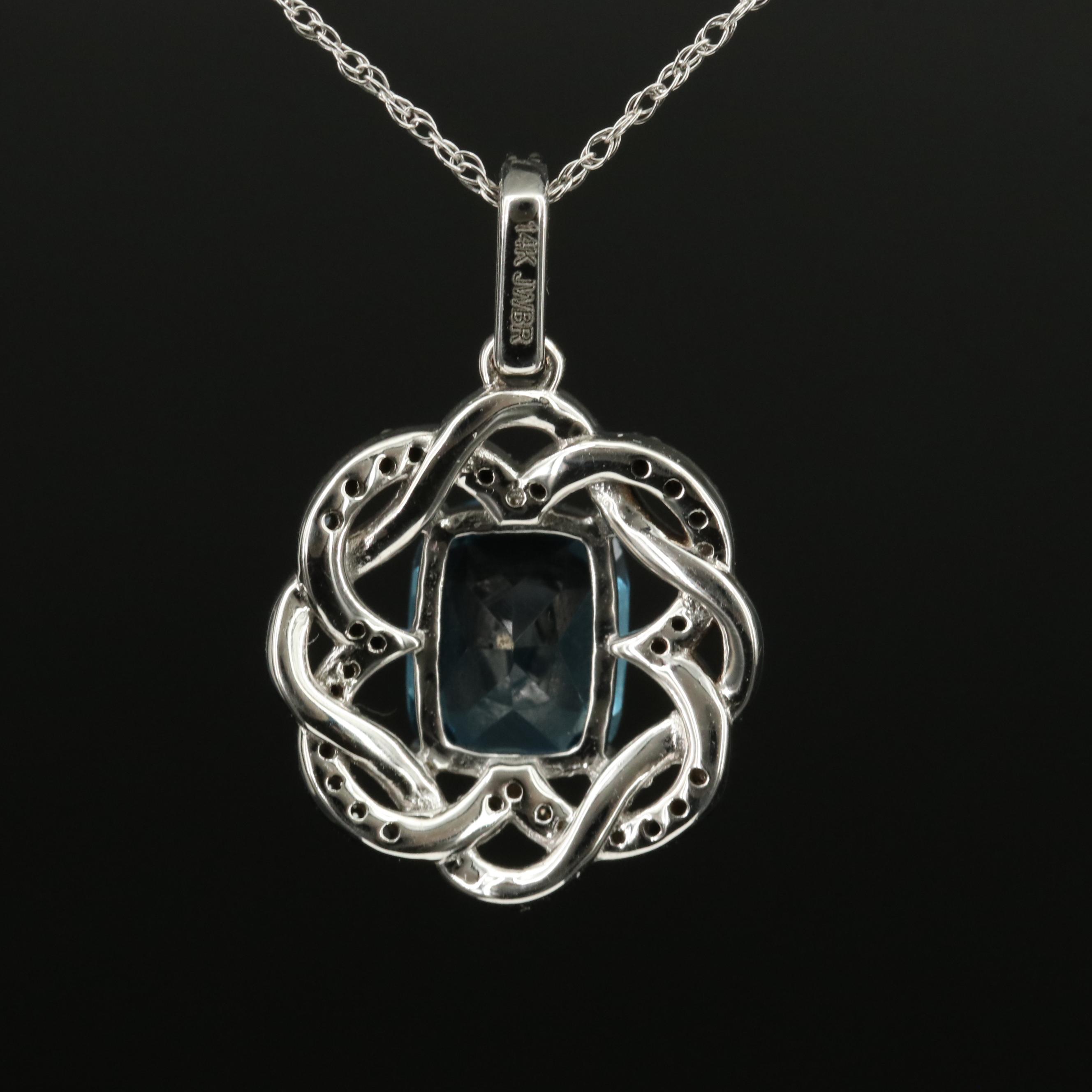 14K London Blue Topaz and Diamond Pendant Necklace