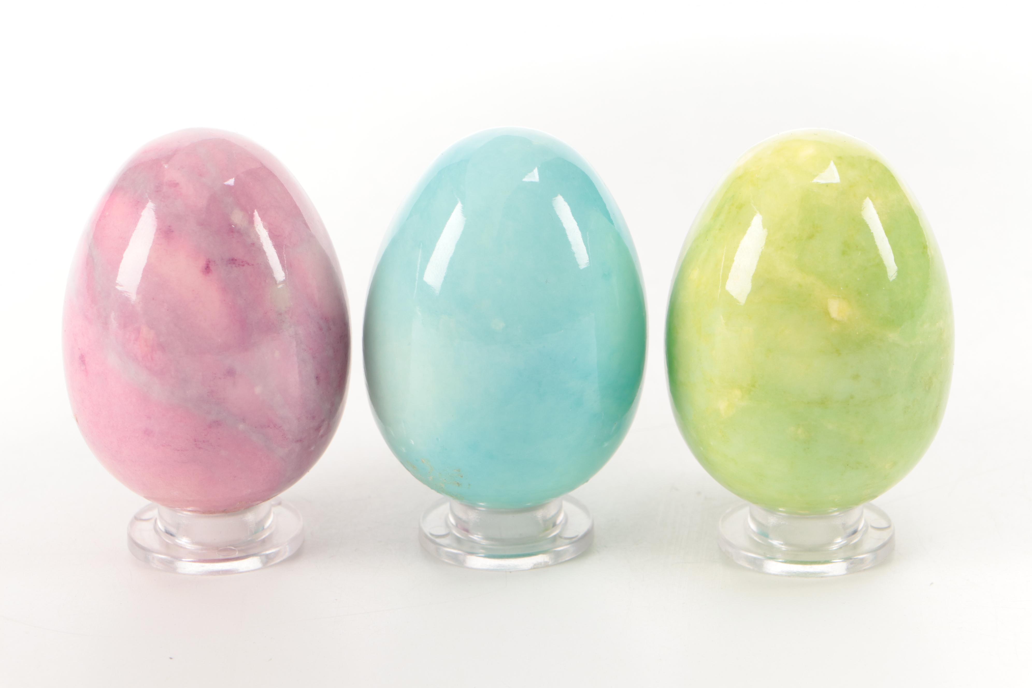 Multicolored Ceramic Easter Egg Figurines with Egg Carton