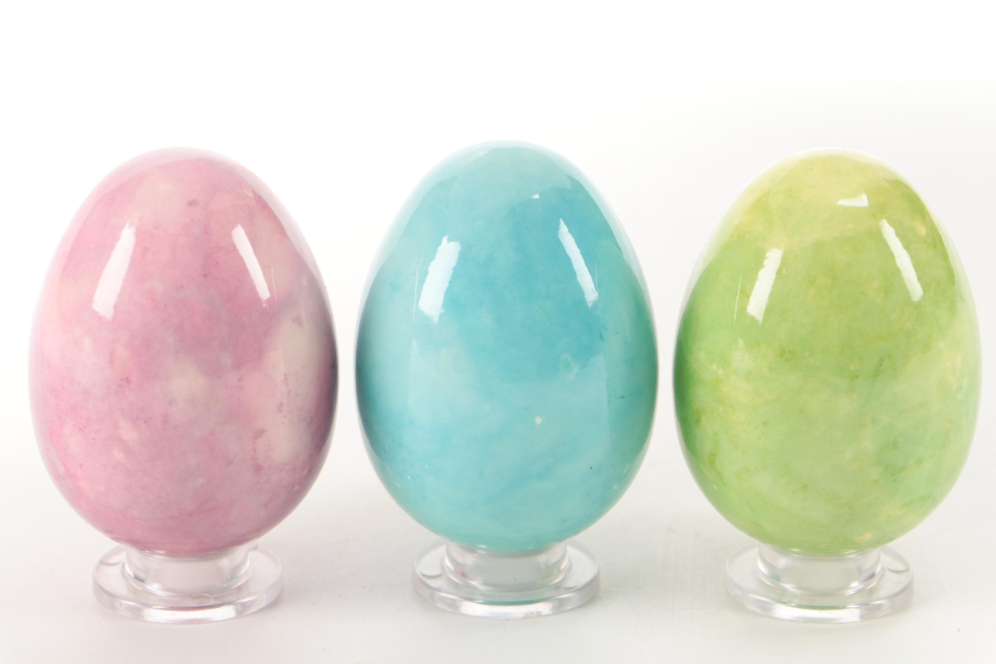 Multicolored Ceramic Easter Egg Figurines with Egg Carton