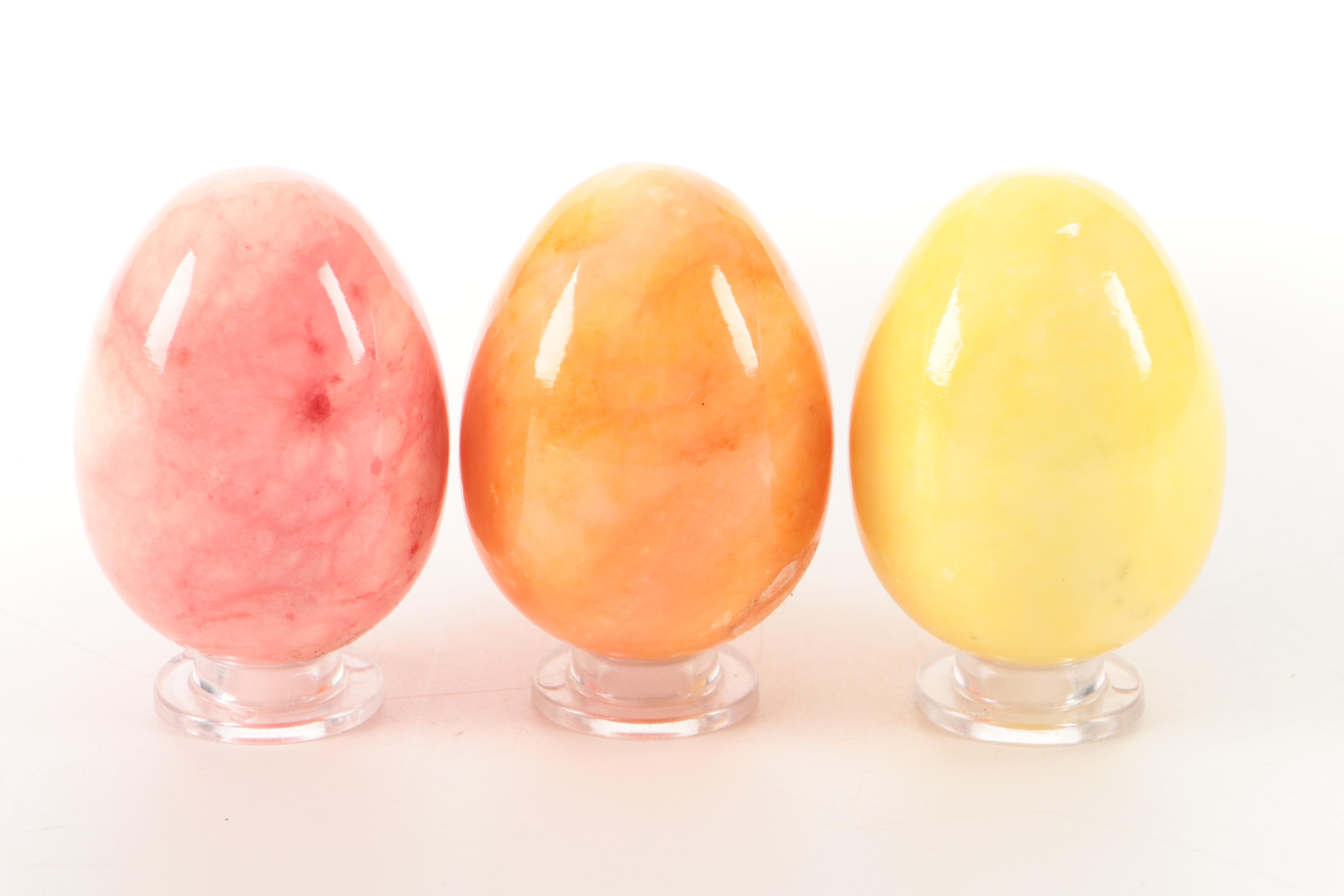 Multicolored Ceramic Easter Egg Figurines with Egg Carton
