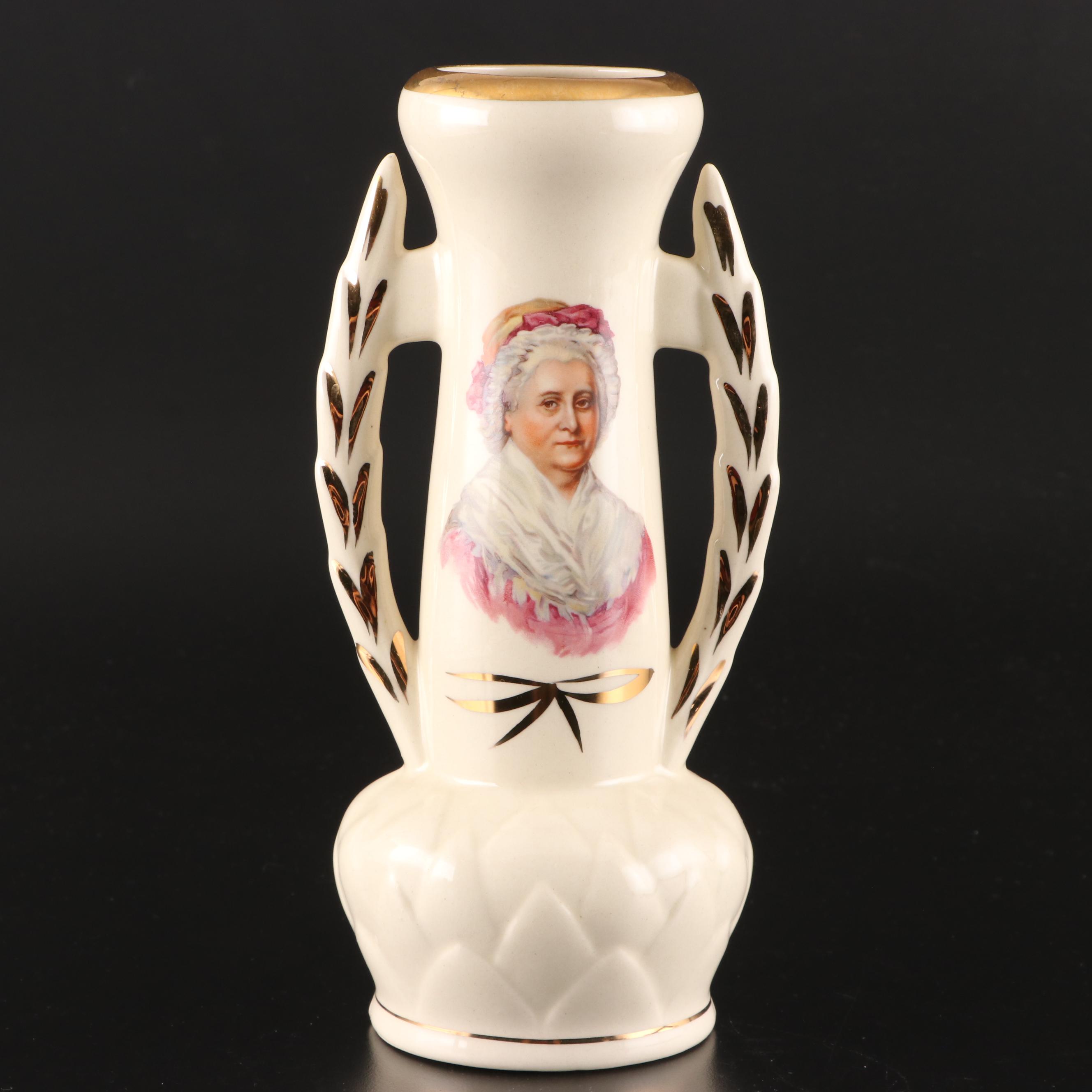 George and Martha Washington Transferware Handled Vases
