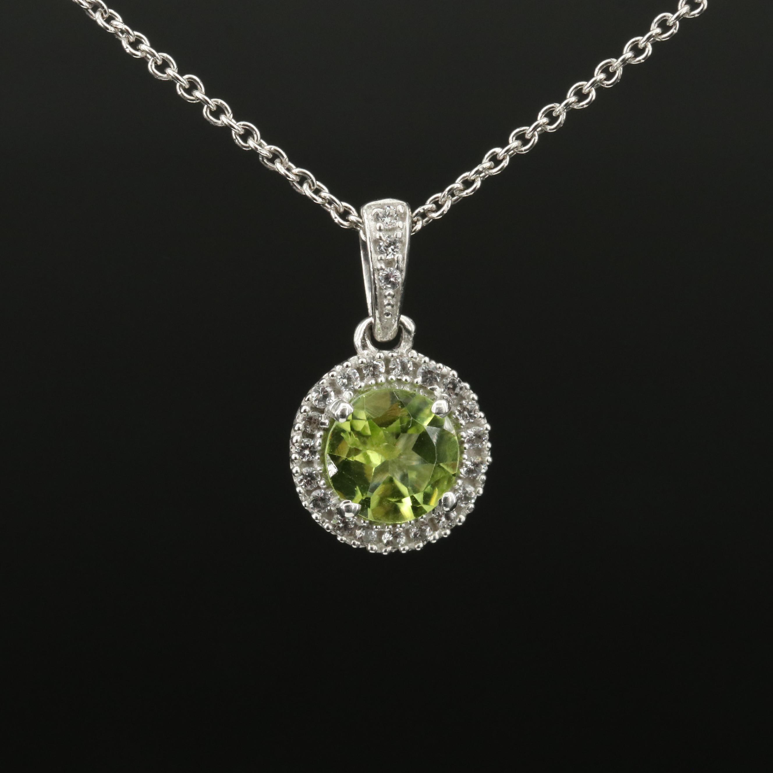 Sterling Peridot and White Sapphire Pendant Necklace