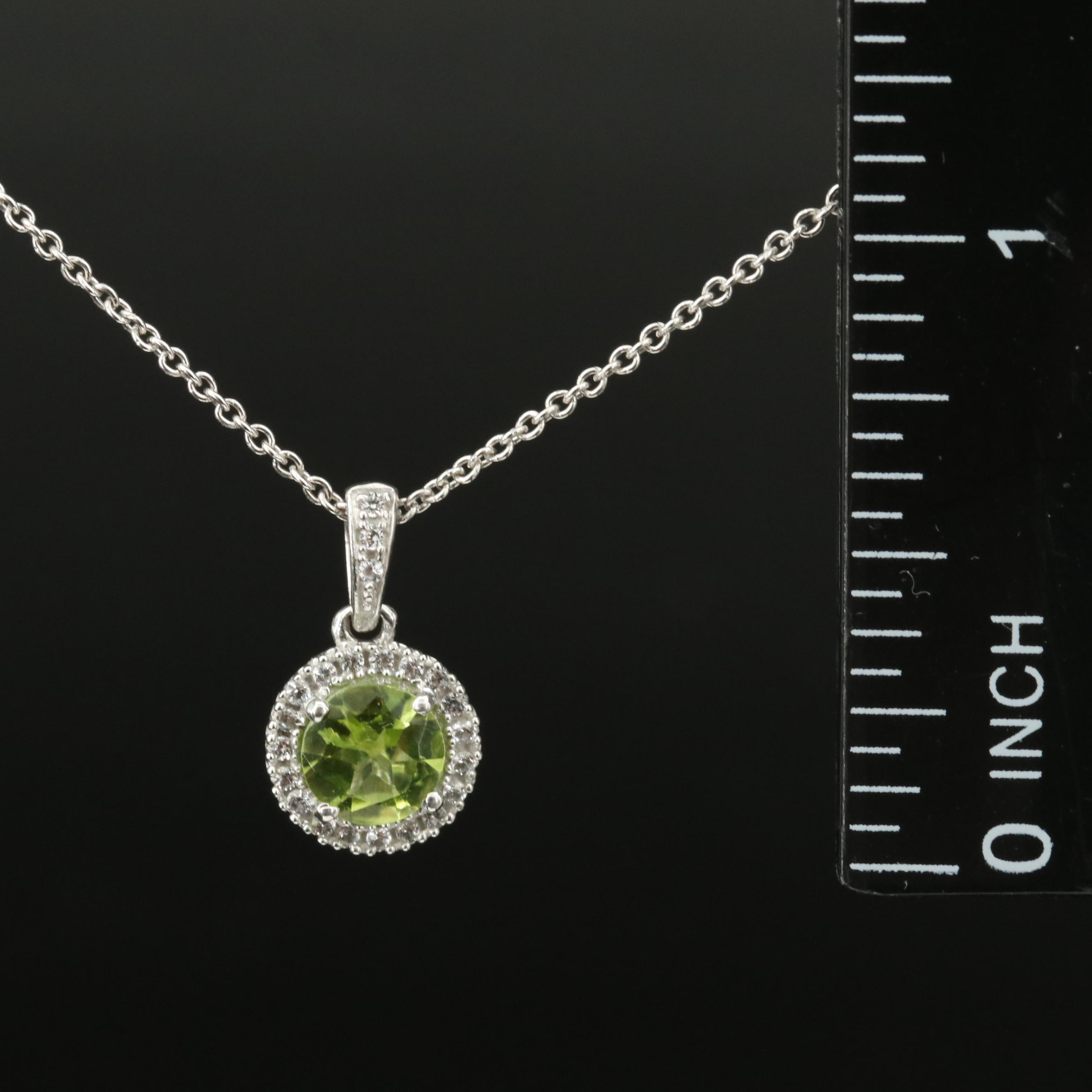 Sterling Peridot and White Sapphire Pendant Necklace