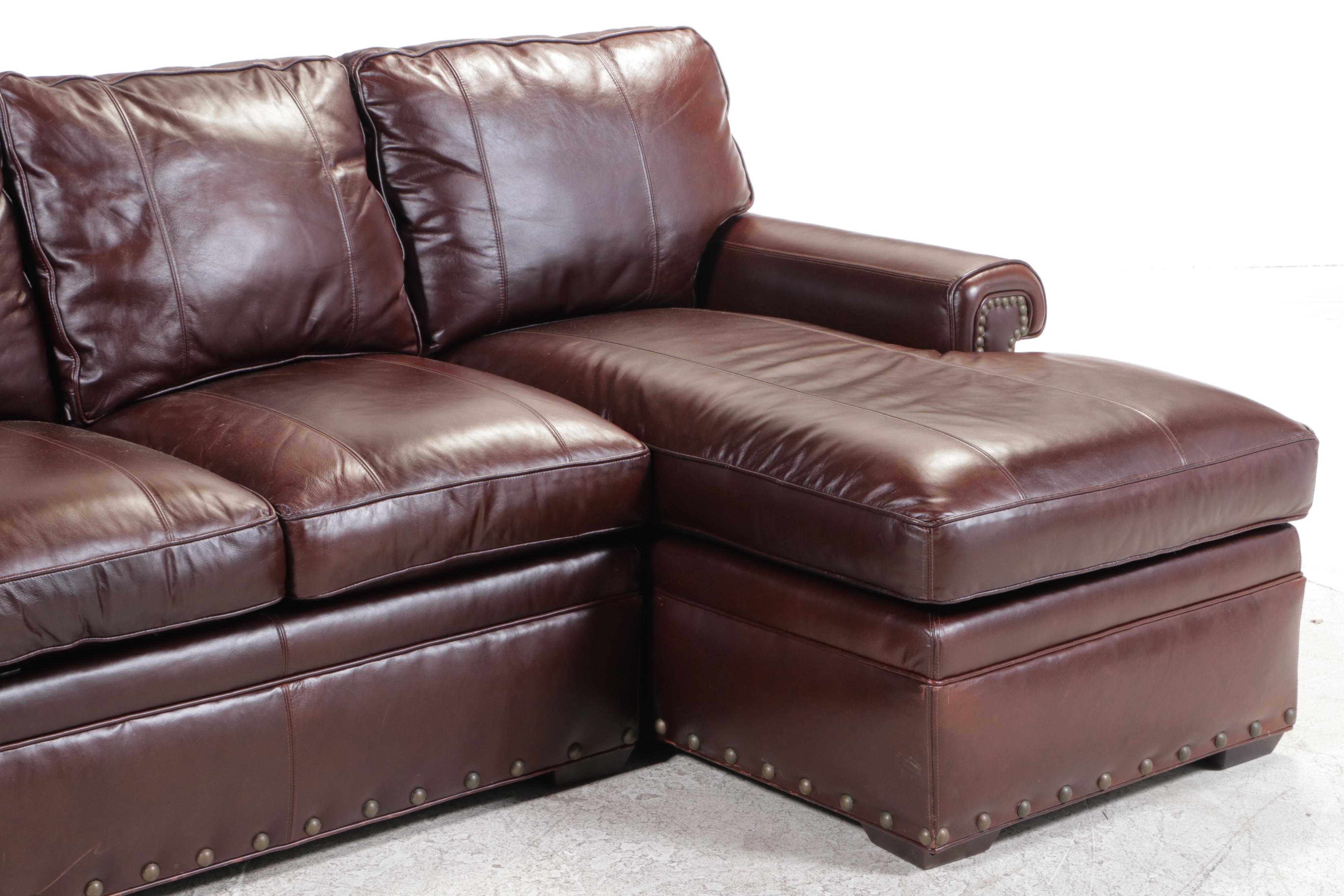 Drexel-Heritage Leather Upholstered Sofa with Chaise Longue