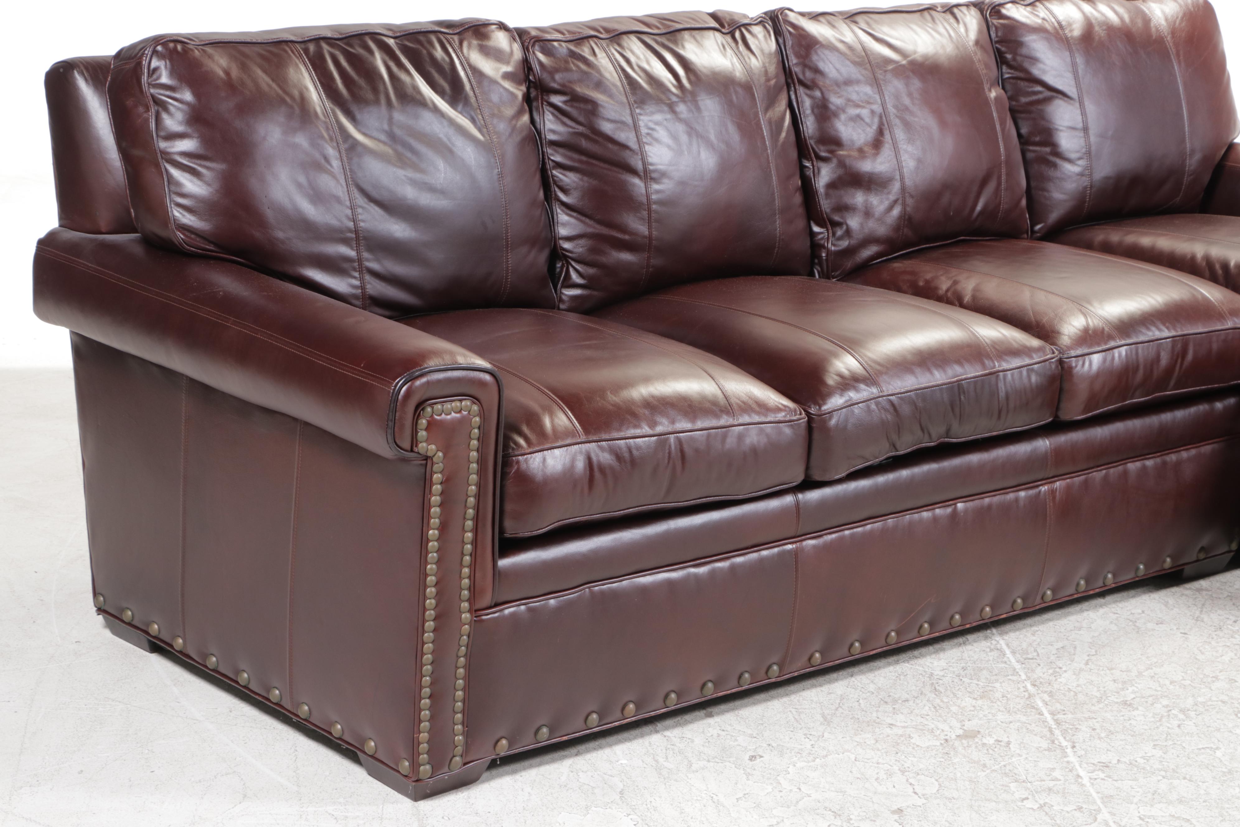 Drexel-Heritage Leather Upholstered Sofa with Chaise Longue