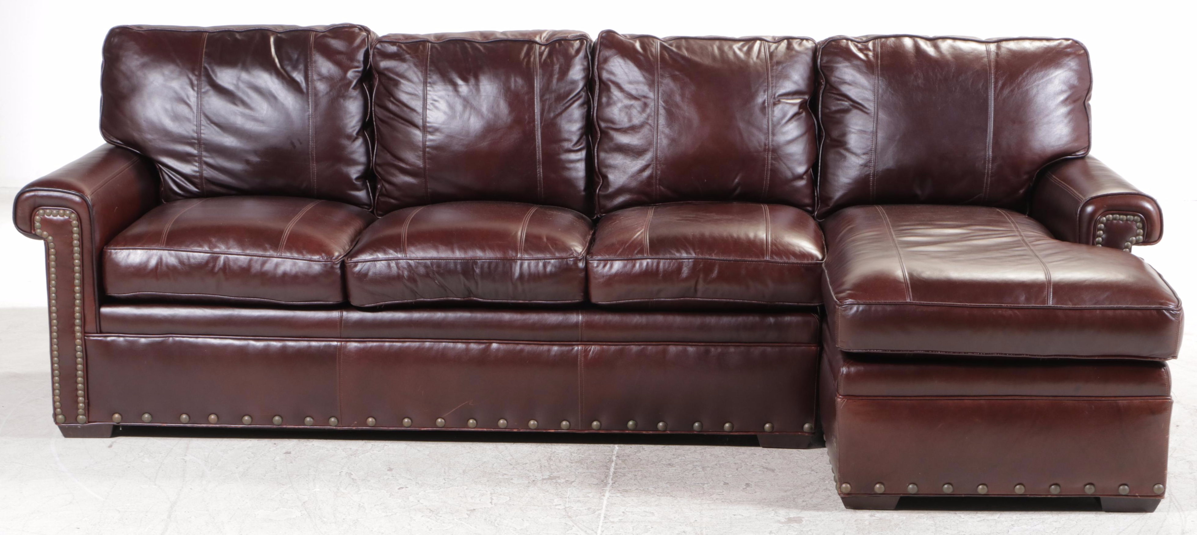 Drexel-Heritage Leather Upholstered Sofa with Chaise Longue