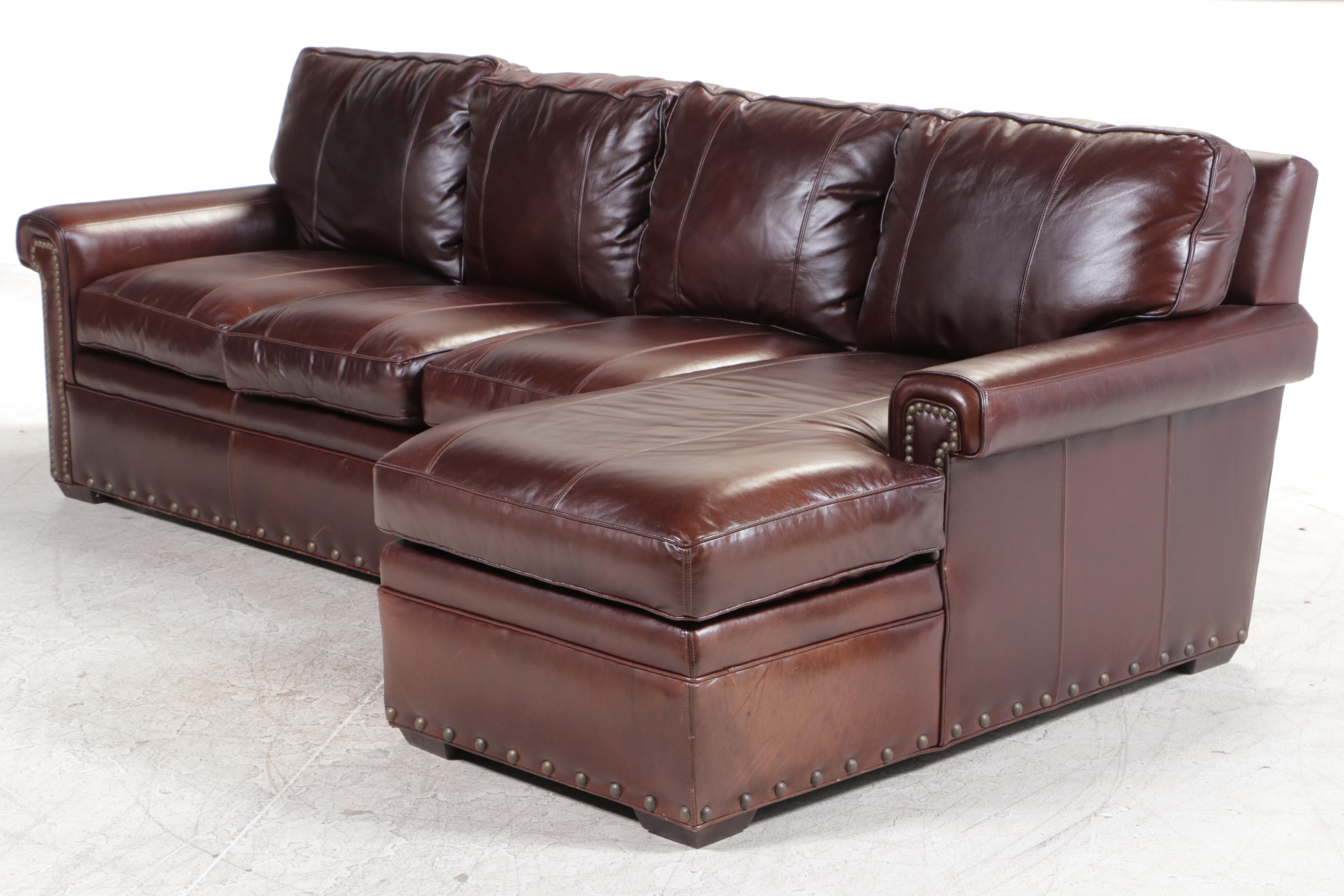 Drexel-Heritage Leather Upholstered Sofa with Chaise Longue