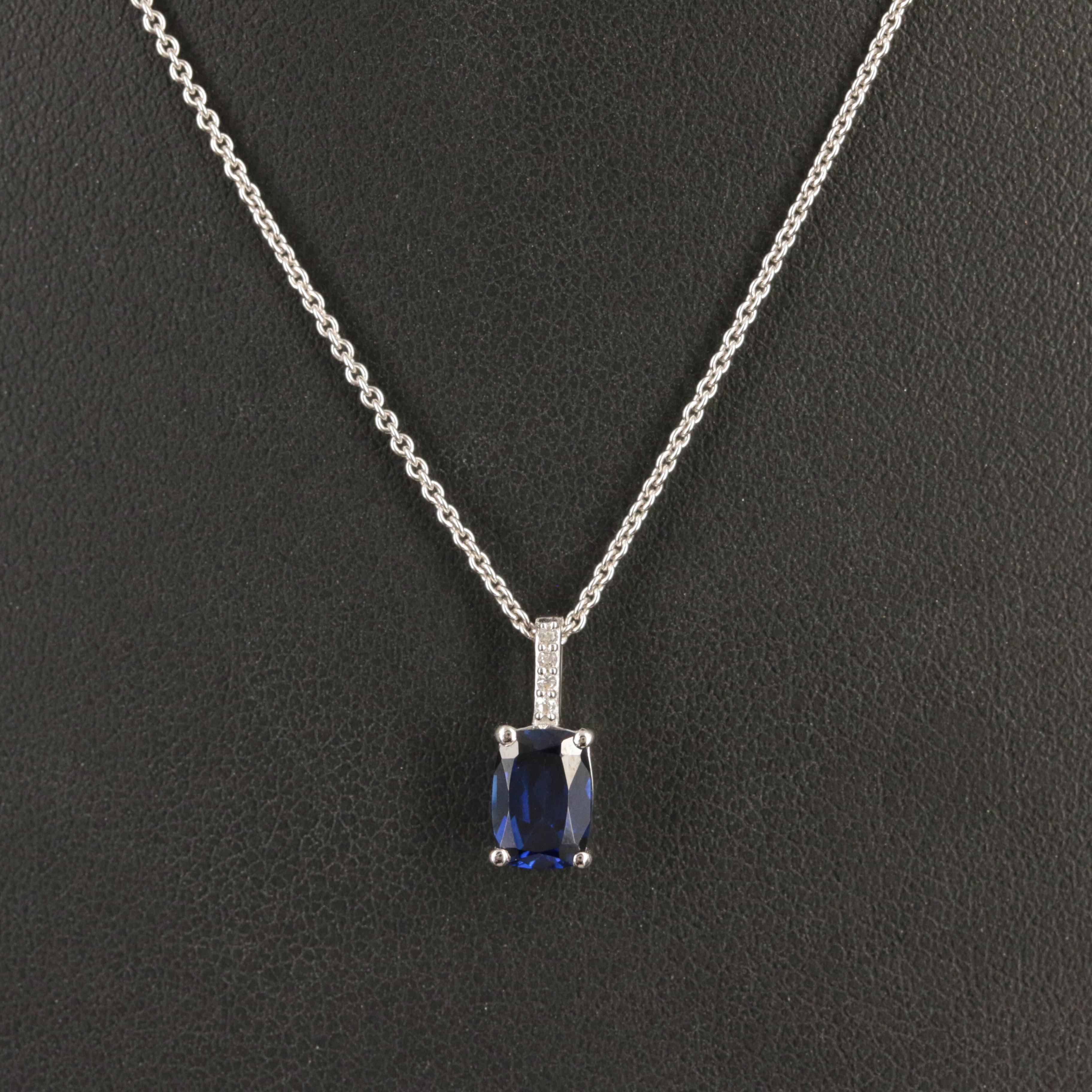 Sterling Sapphire and White Sapphire Pendant Necklace