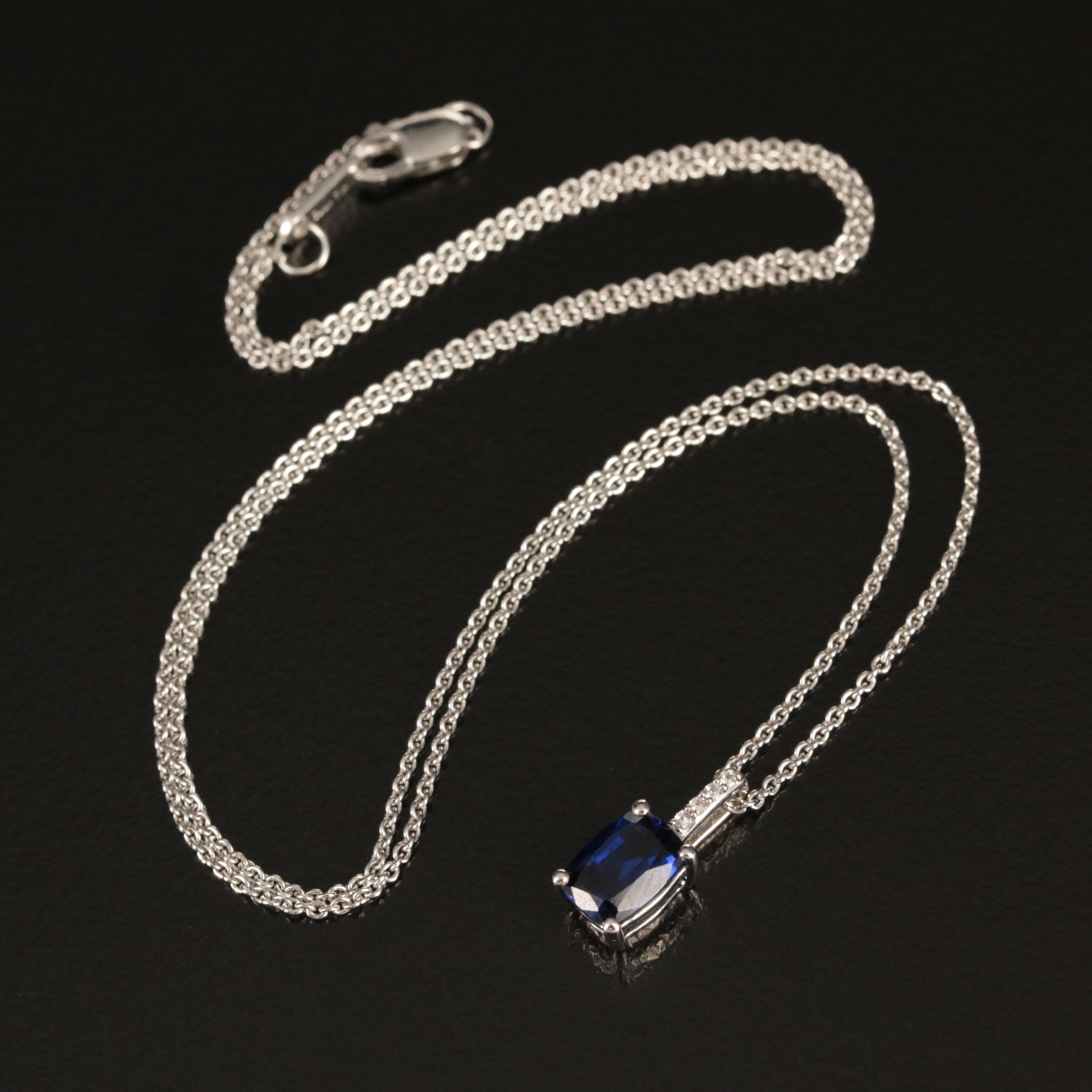 Sterling Sapphire and White Sapphire Pendant Necklace