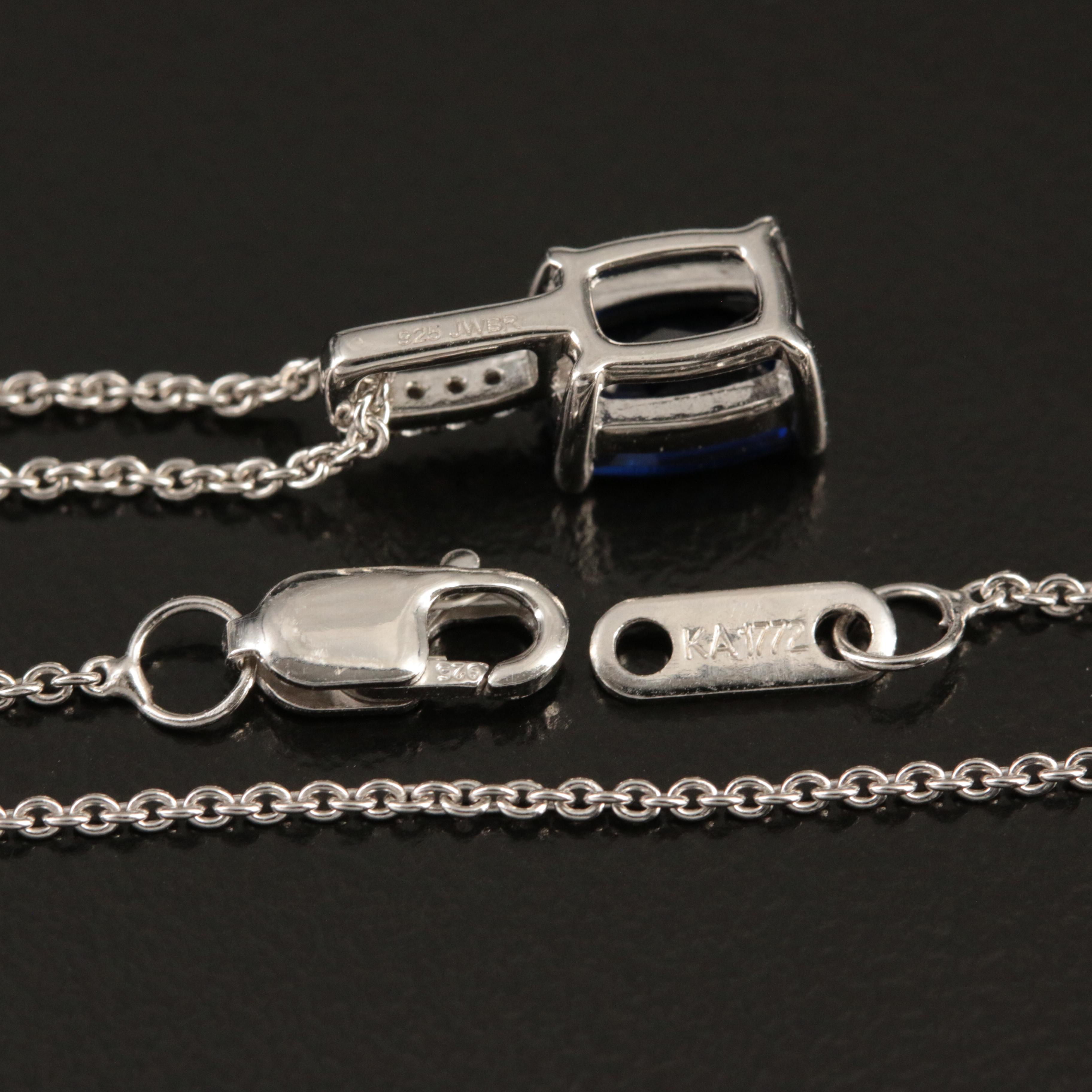 Sterling Sapphire and White Sapphire Pendant Necklace