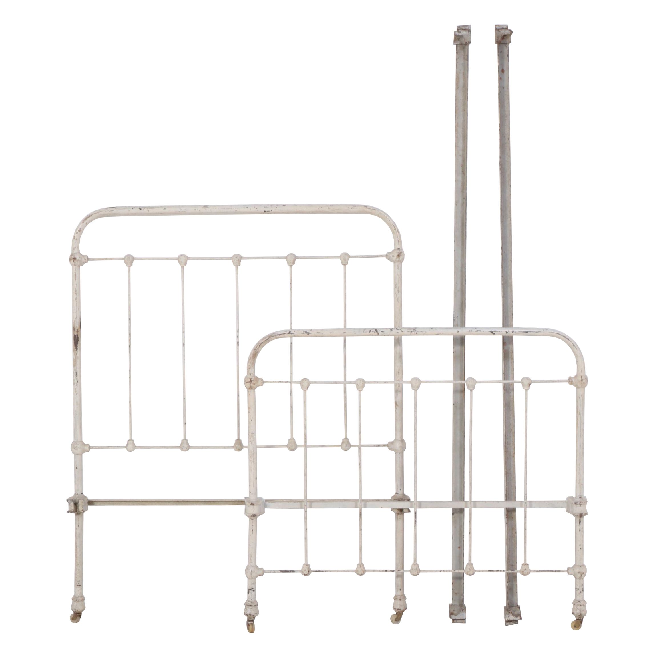 Late Victorian White-Painted and Cast Iron Twin Size Bed Frame